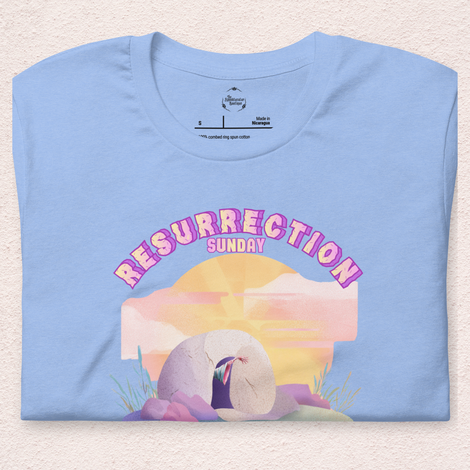Resurrection Sunday Zombie Hand Tee | Funny Christian Easter Shirt | Tomb & Rolling Stone Graphic | Spooky Faith Bella+Canvas Unisex T-Shirt