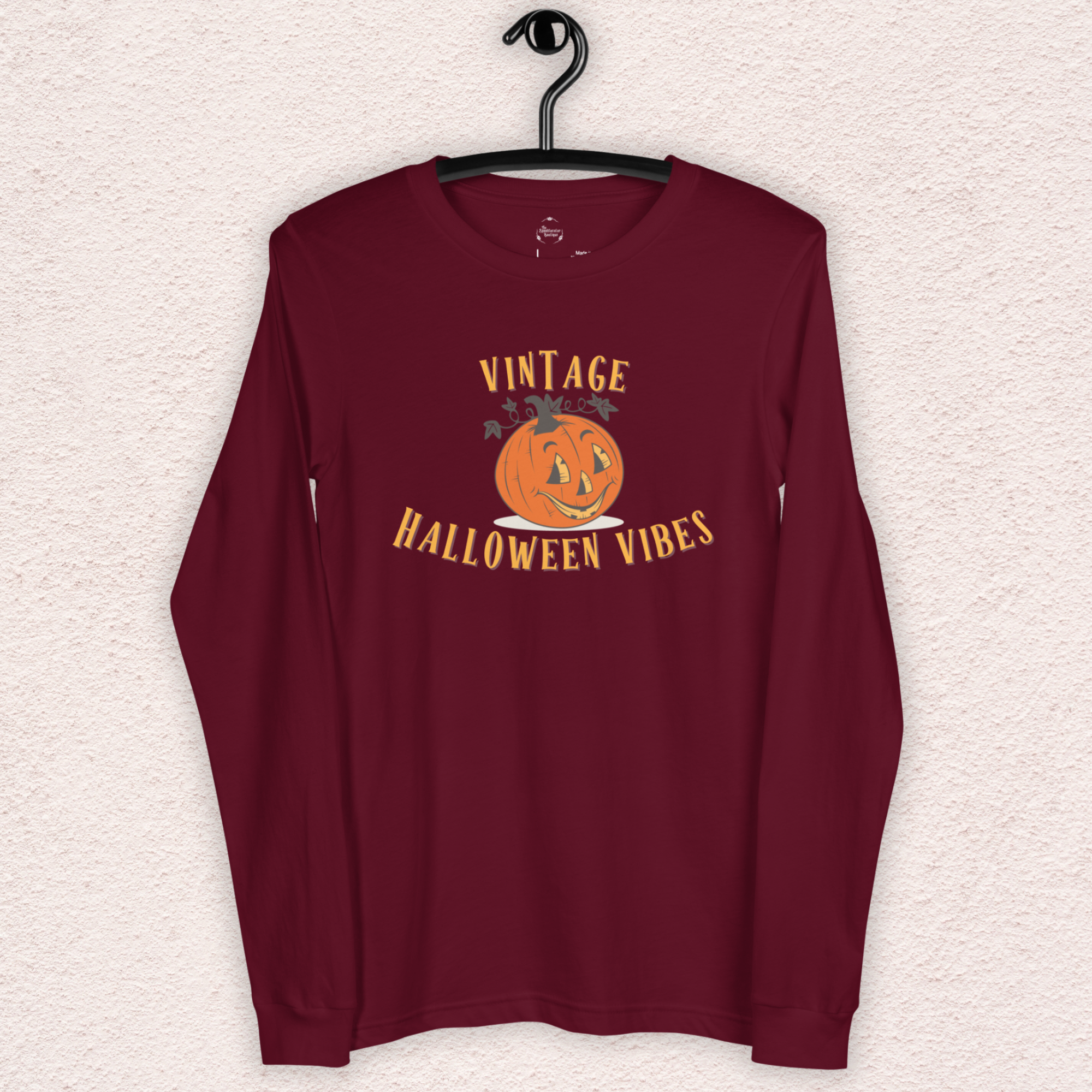 Vintage Halloween Vibes Long Sleeve Tee | Bella+Canvas Unisex Retro Jack-O-Lantern Shirt | Colorful Graphic