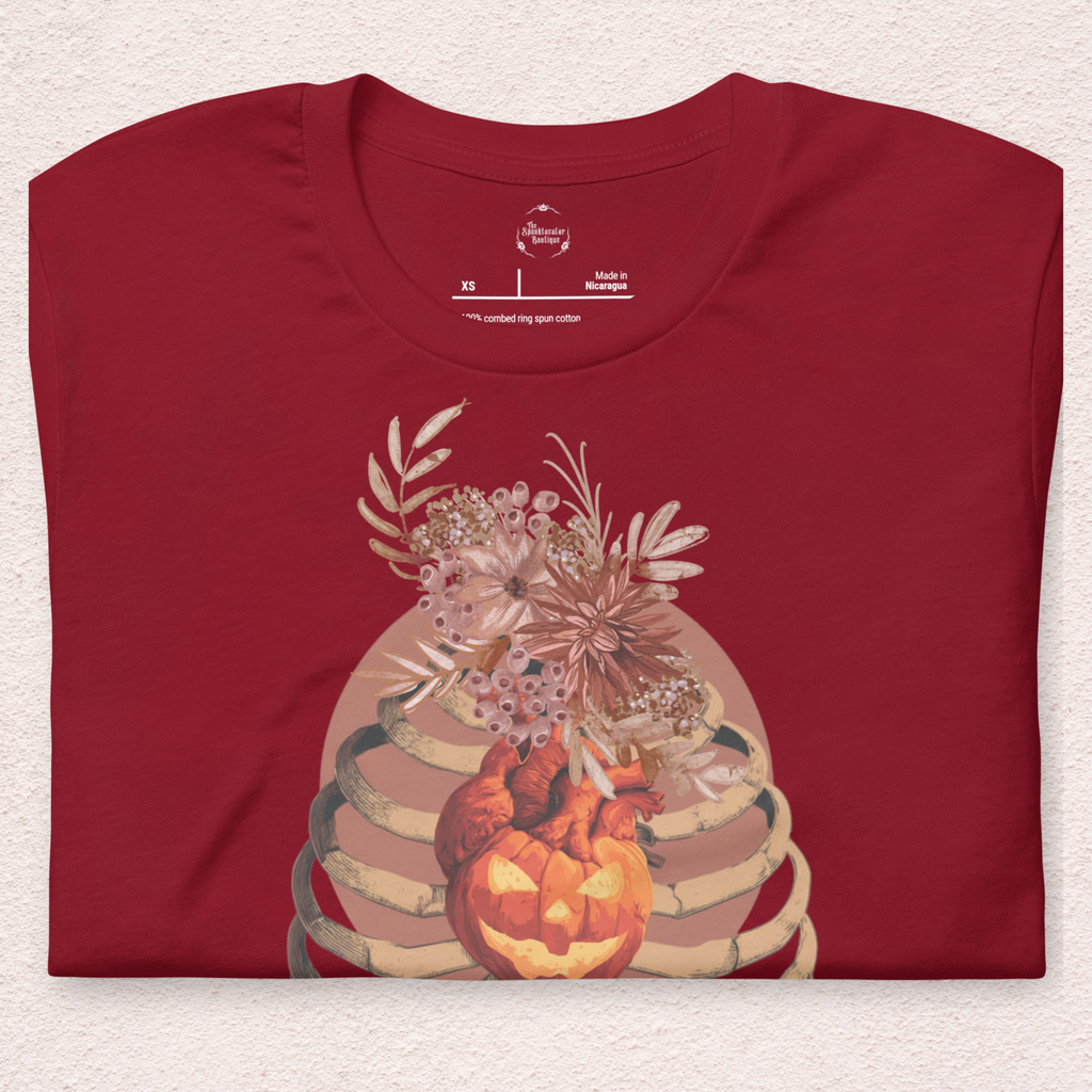 A Fall’s Heart Tee | Skeleton Pumpkin Halloween Shirt | Bella+Canvas Spooky Autumn Graphic Tee