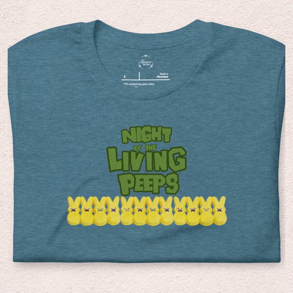 Night of the Living Peeps Easter Tee | Funny Zombie Marshmallow Bunny Shirt | Spooky Easter Candy Graphic | Bella+Canvas Unisex T-Shirt