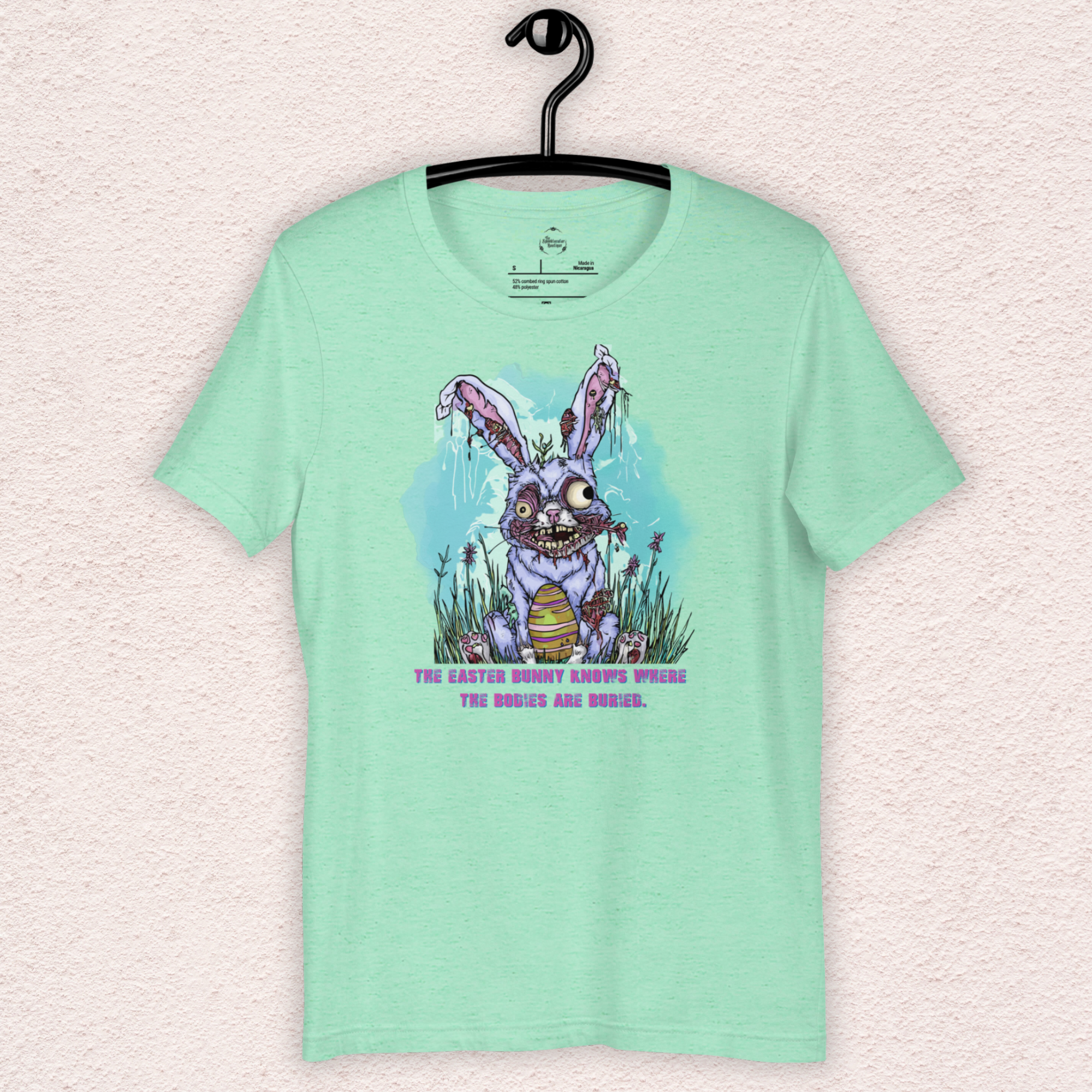 The Easter Bunny Knows Where the Bodies Are Buried T-Shirt | Zombie Easter Bunny Horror Tee | Funny Dark Humor Easter Shirt | Bella+Canvas Unisex