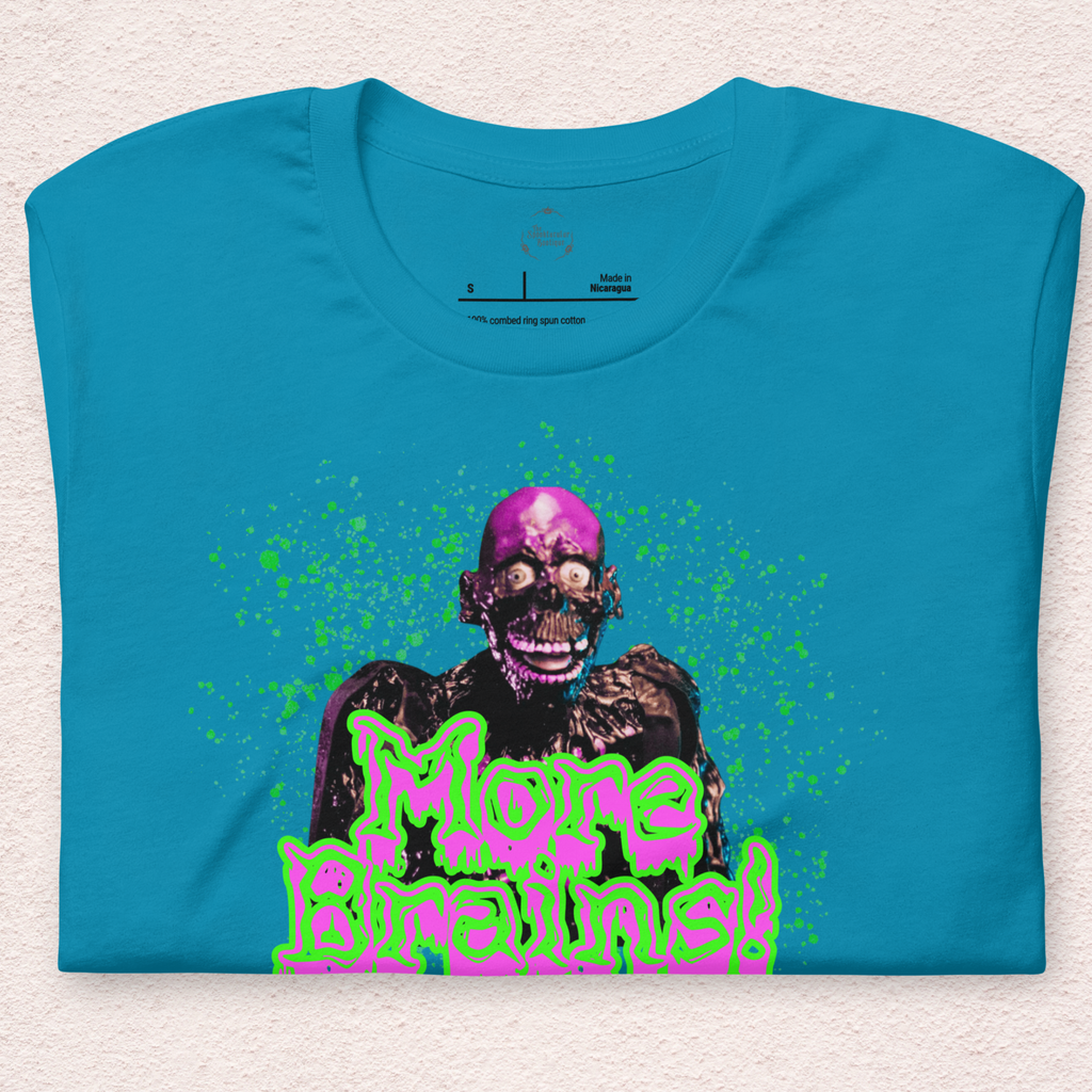 More Brains Tee | Unisex Neon 80s Zombie Horror Graphic Shirt