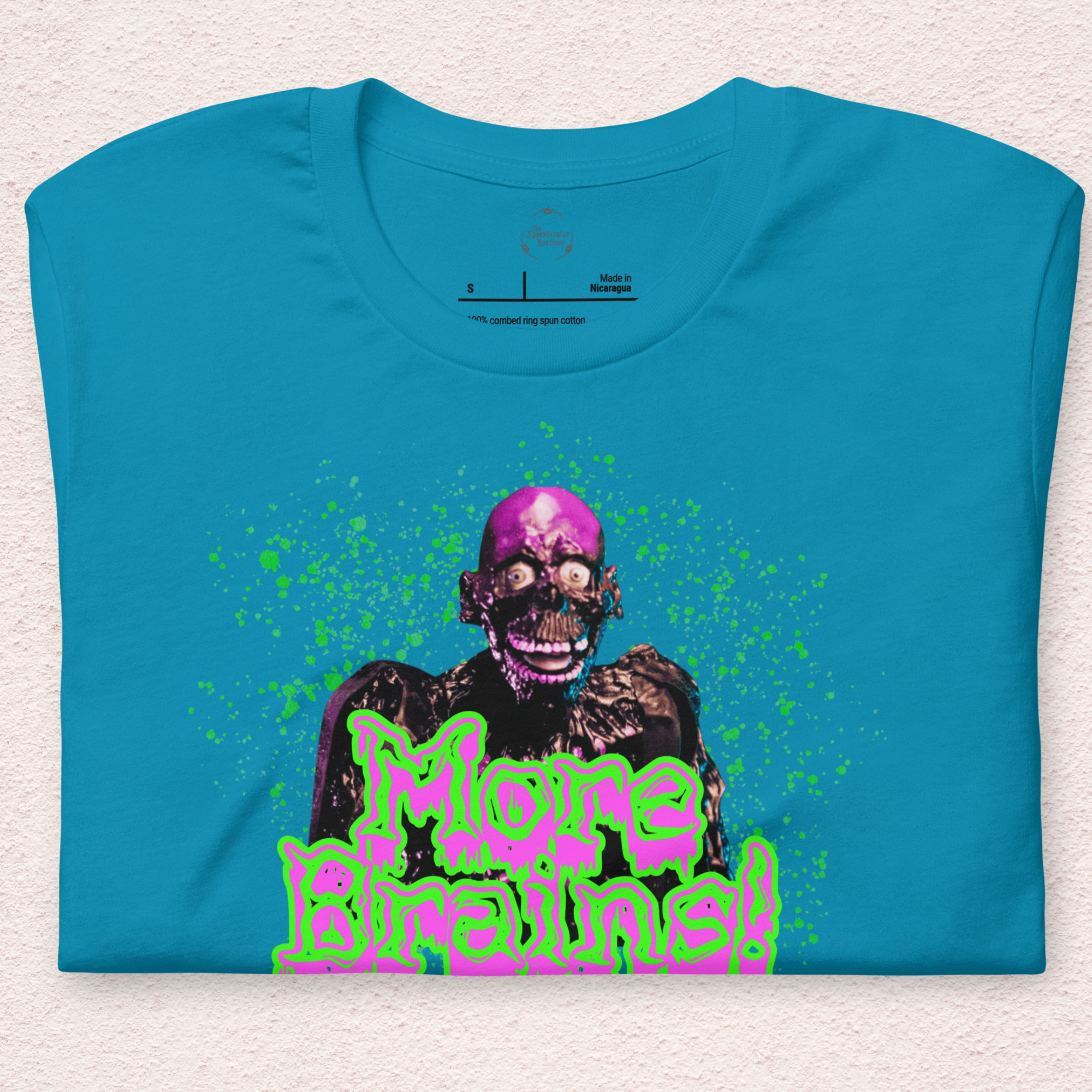More Brains Tee | Unisex Neon 80s Zombie Horror Graphic Shirt