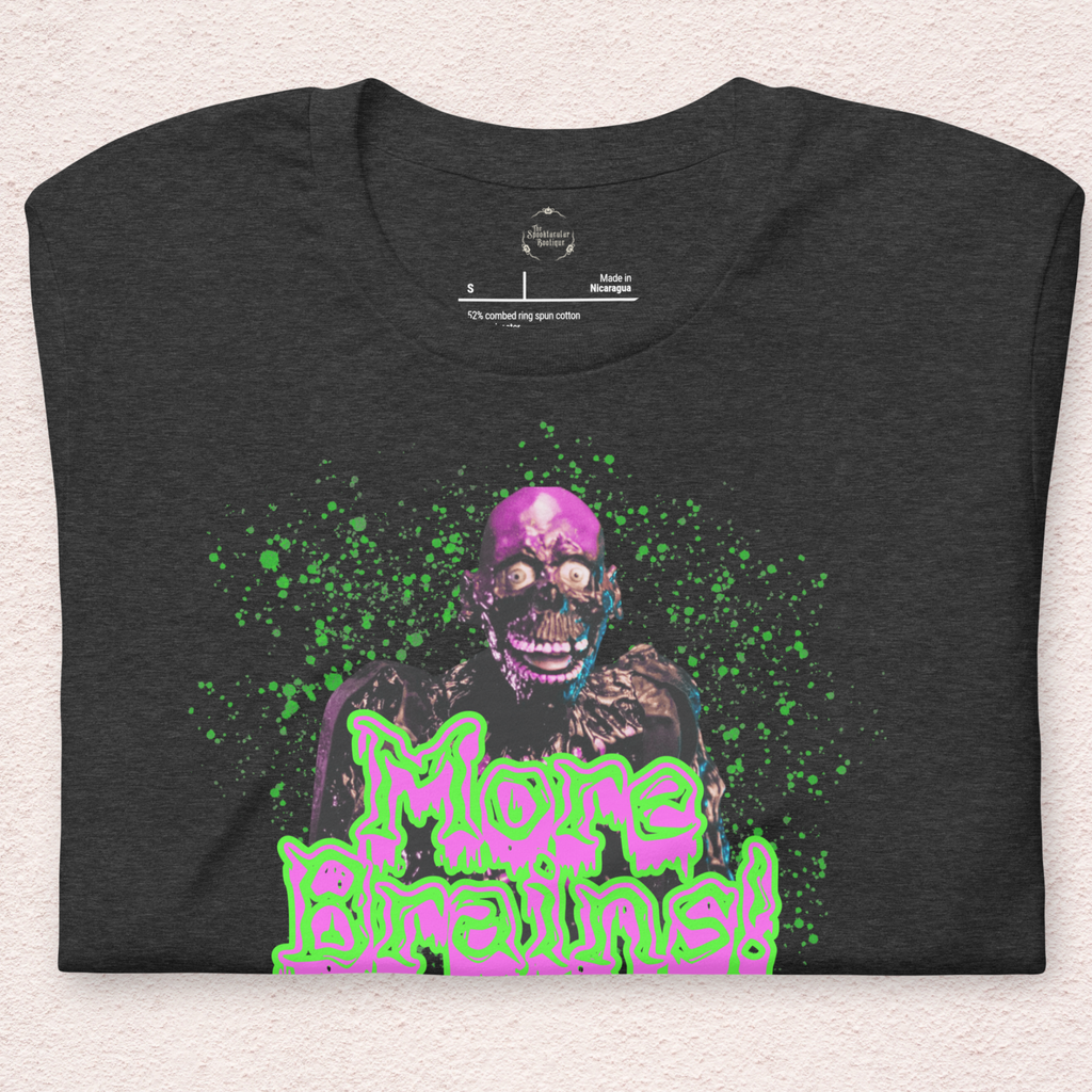 More Brains Tee | Unisex Neon 80s Zombie Horror Graphic Shirt