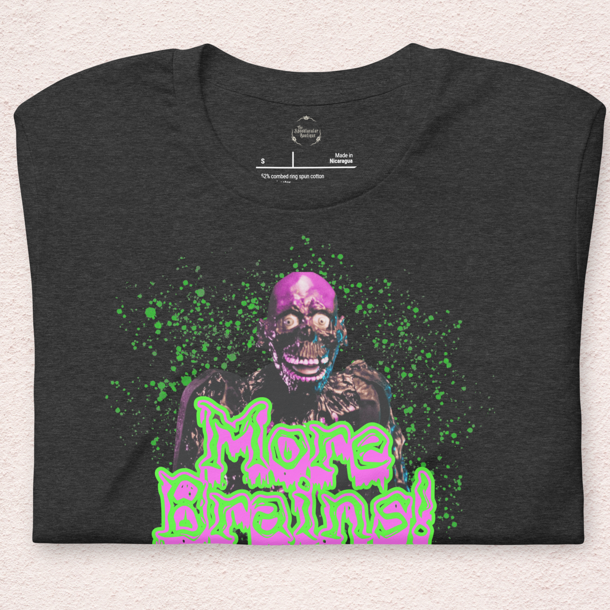 More Brains Tee | Unisex Neon 80s Zombie Horror Graphic Shirt
