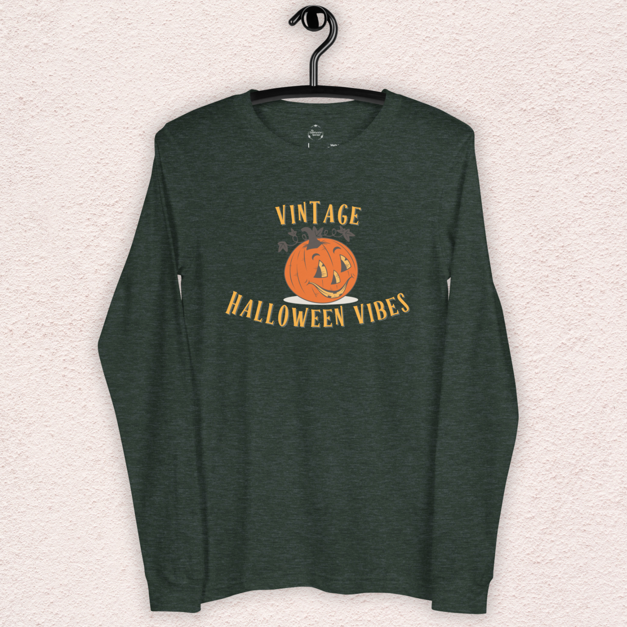 Vintage Halloween Vibes Long Sleeve Tee | Bella+Canvas Unisex Retro Jack-O-Lantern Shirt | Colorful Graphic