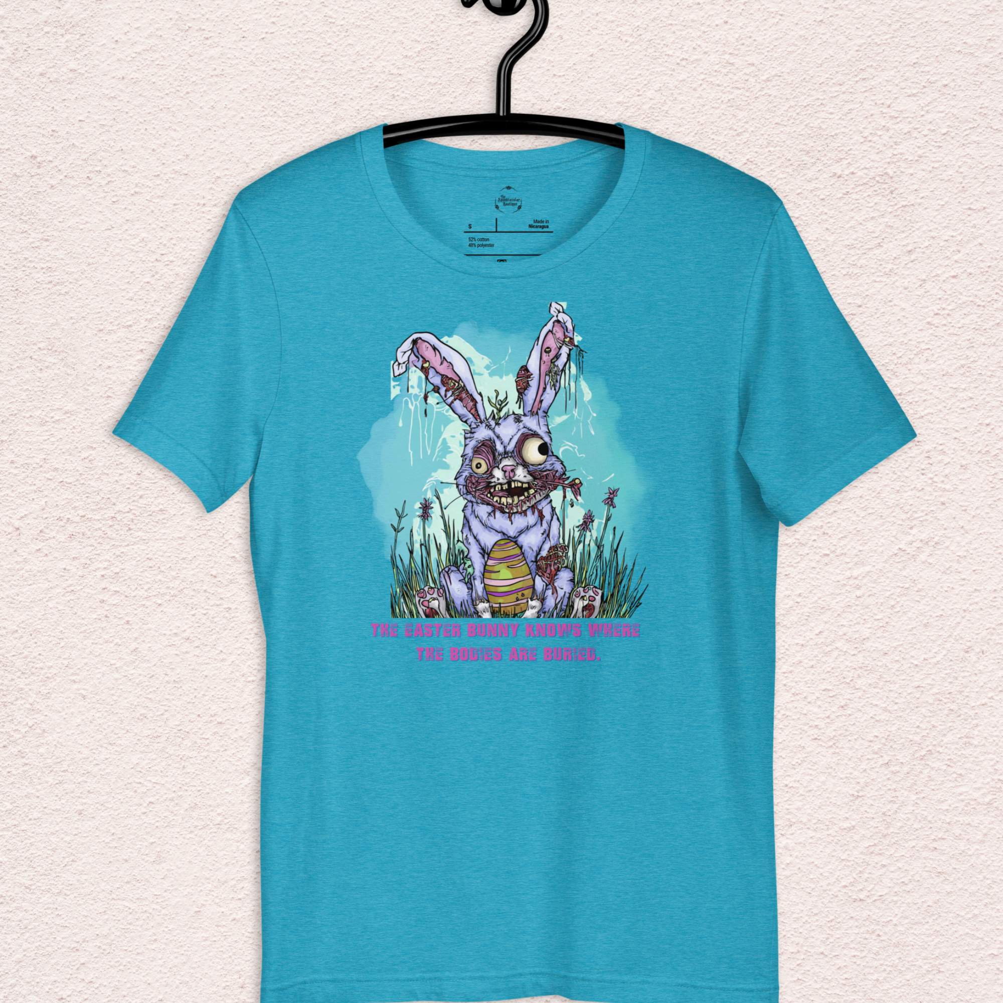 The Easter Bunny Knows Where the Bodies Are Buried T-Shirt | Zombie Easter Bunny Horror Tee | Funny Dark Humor Easter Shirt | Bella+Canvas Unisex