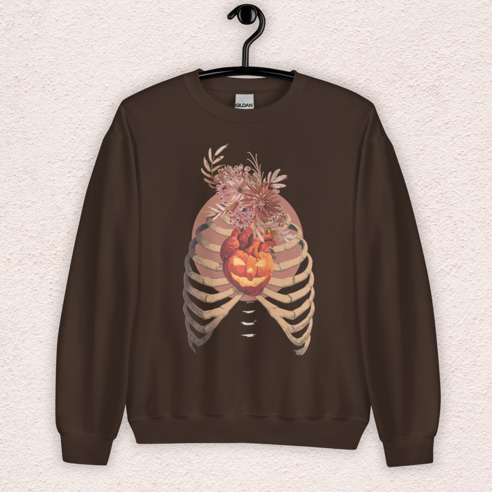 A Fall’s Heart Sweatshirt | Skeleton Pumpkin Autumn Graphic | Gildan Spooky Fall Crewneck