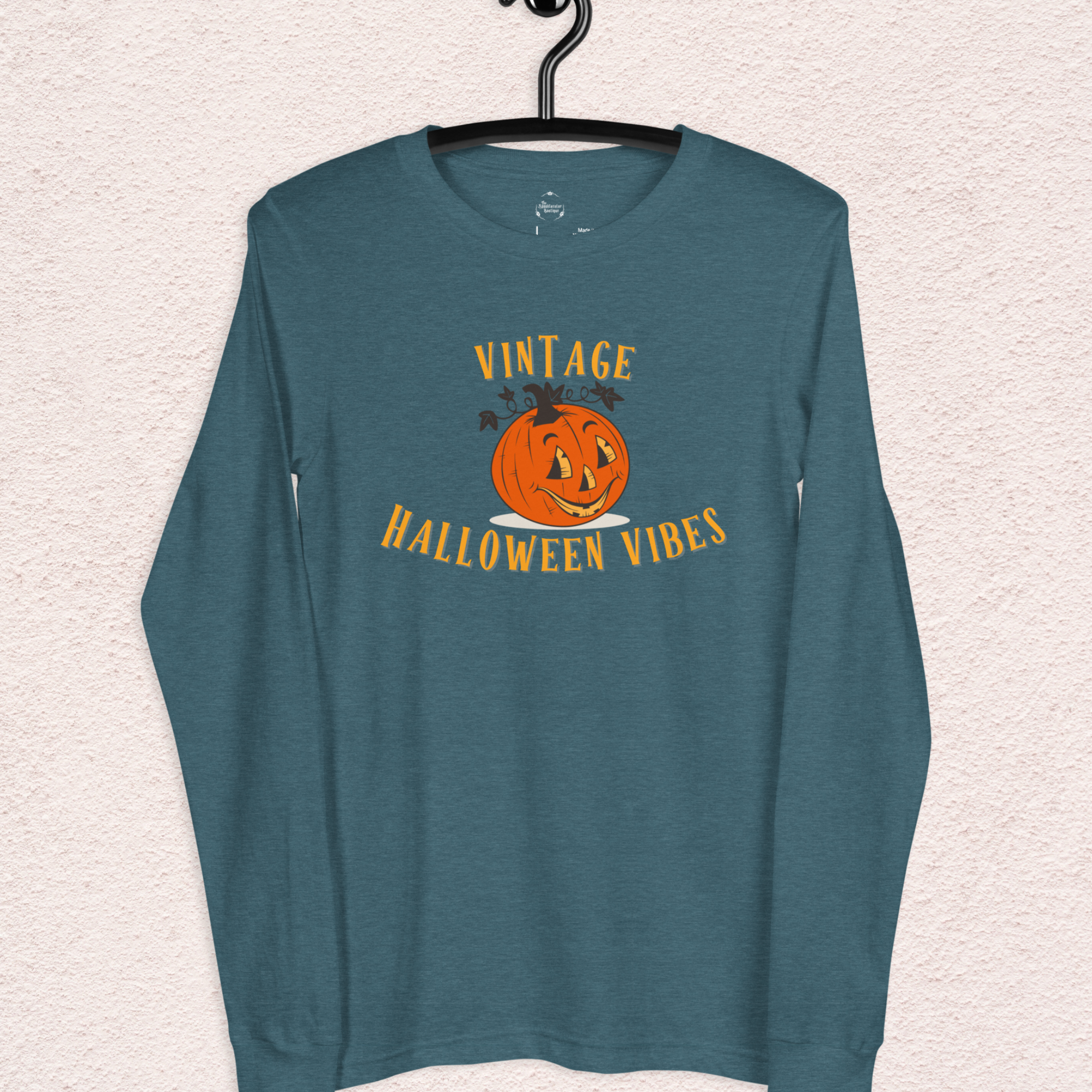 Vintage Halloween Vibes Long Sleeve Tee | Bella+Canvas Unisex Retro Jack-O-Lantern Shirt | Colorful Graphic