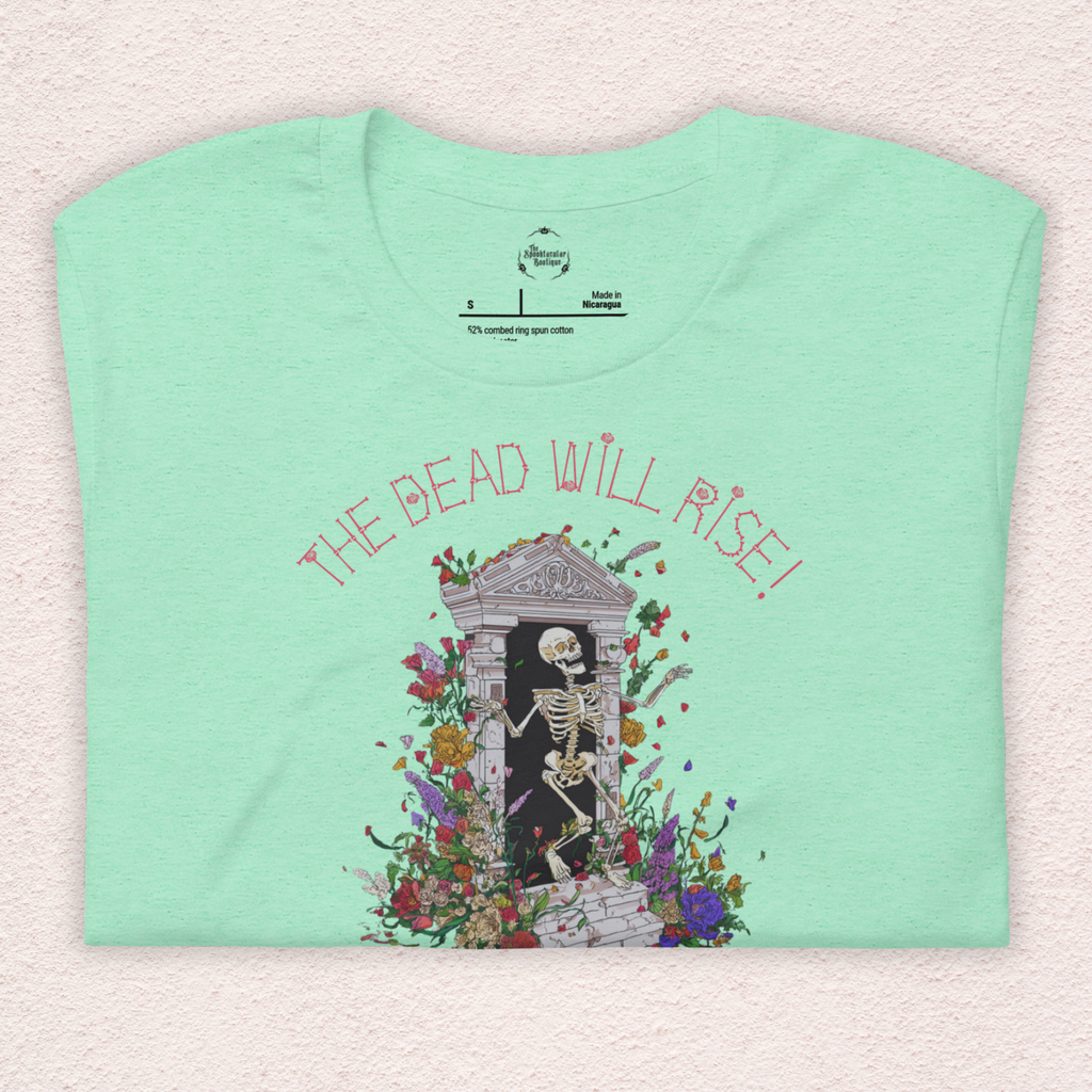 The Dead Will Rise Skeleton Easter Tee | 1 Thessalonians Bible Verse Shirt | Spooky Christian Resurrection Shirt | Bella+Canvas Unisex Graphic Tee