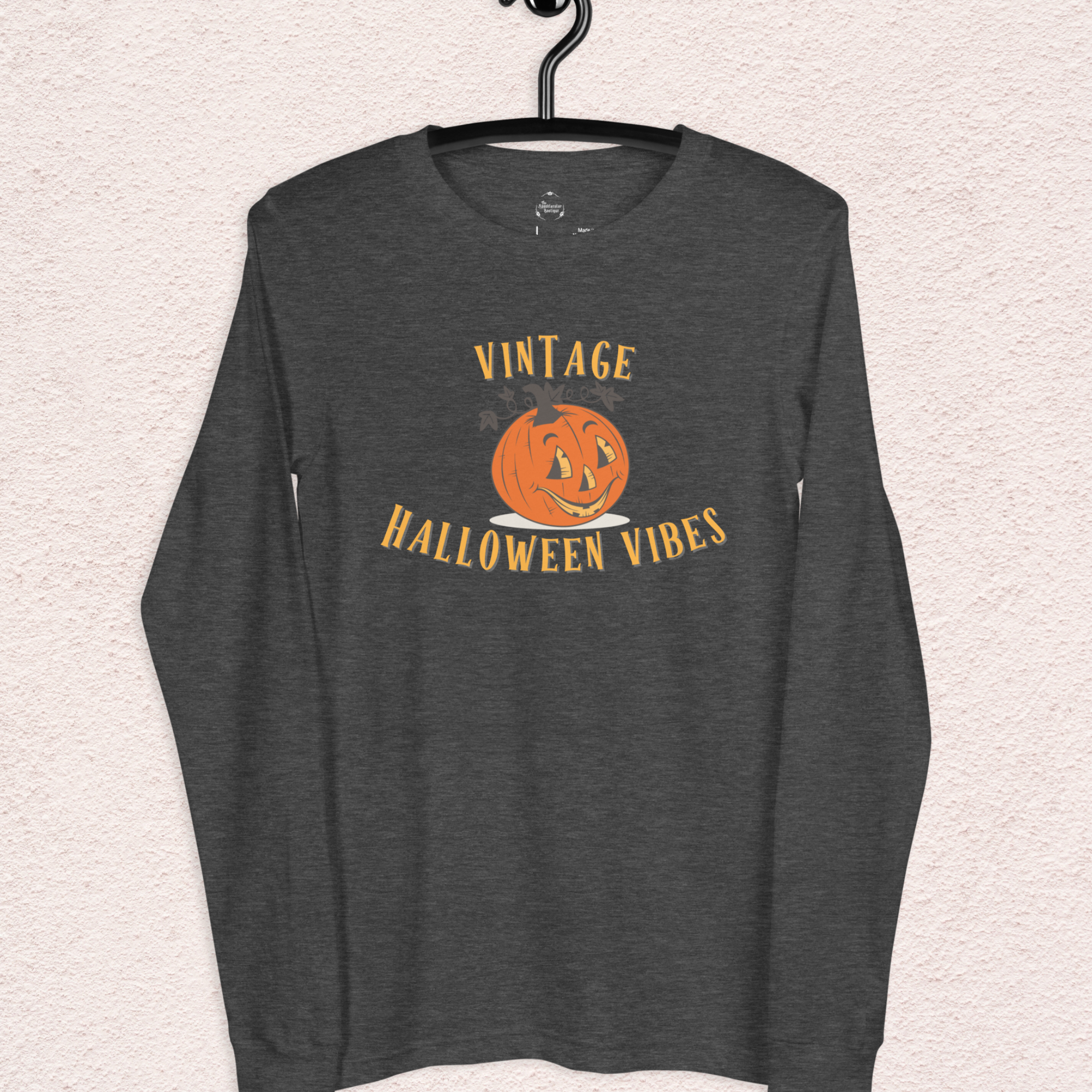 Vintage Halloween Vibes Long Sleeve Tee | Bella+Canvas Unisex Retro Jack-O-Lantern Shirt | Colorful Graphic