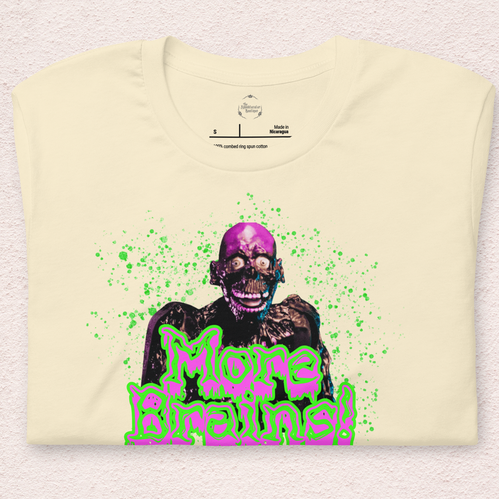 More Brains Tee | Unisex Neon 80s Zombie Horror Graphic Shirt
