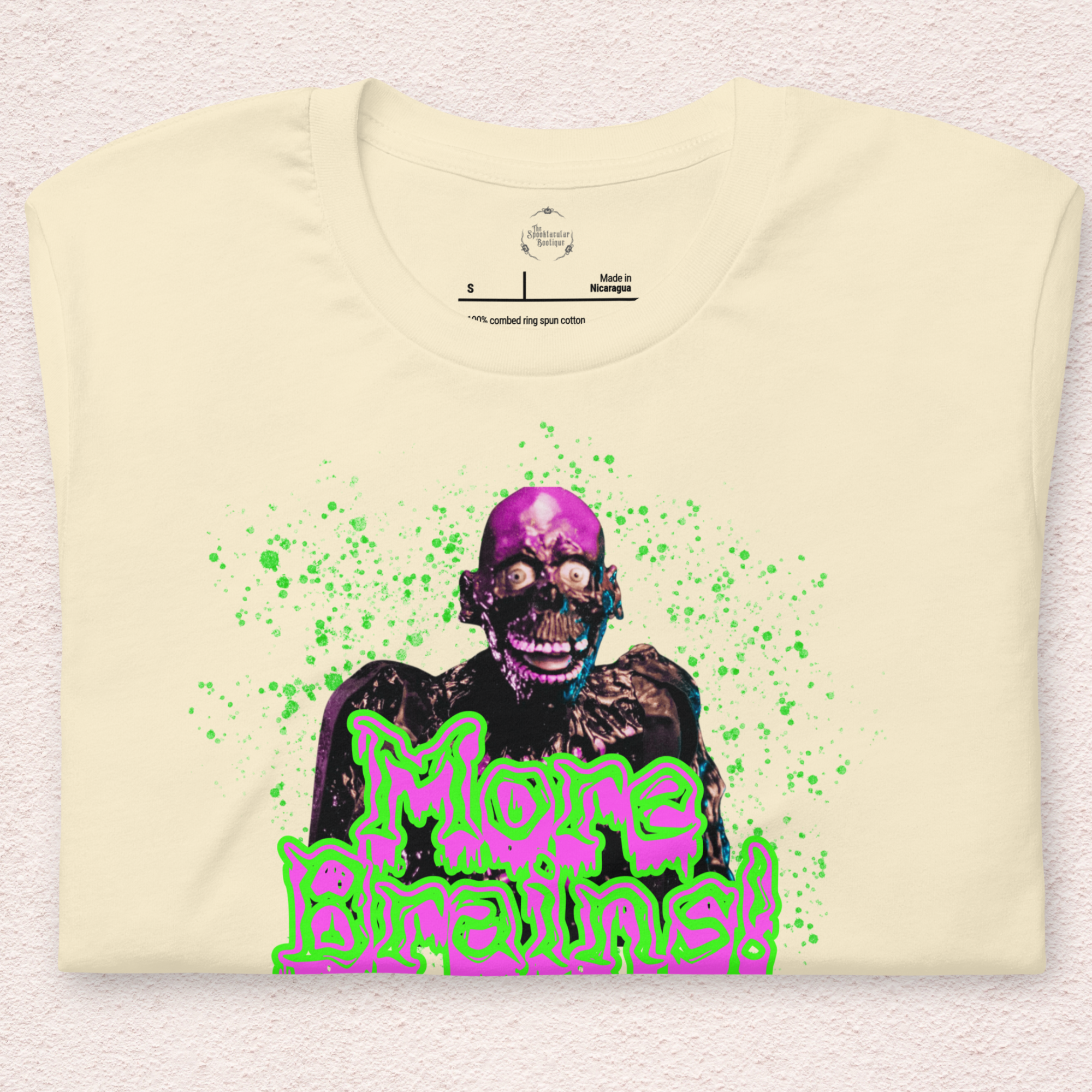 More Brains Tee | Unisex Neon 80s Zombie Horror Graphic Shirt