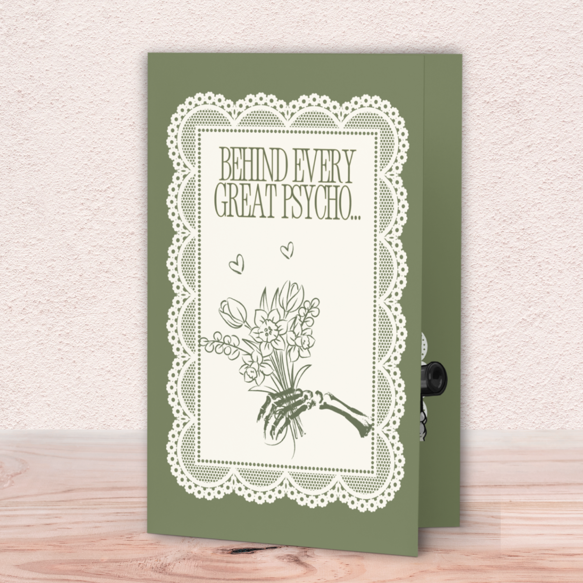 Behind Every Great Psycho Mother’s Day Card | Funny Horror Mother’s Day Card | Spooky Mrs. Loomis Inspired Greeting Card | Gothic Doily Card