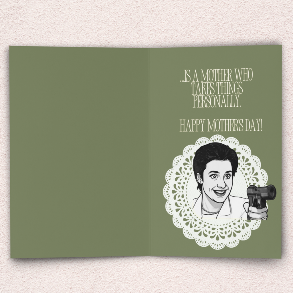 Behind Every Great Psycho Mother’s Day Card | Funny Horror Mother’s Day Card | Spooky Mrs. Loomis Inspired Greeting Card | Gothic Doily Card