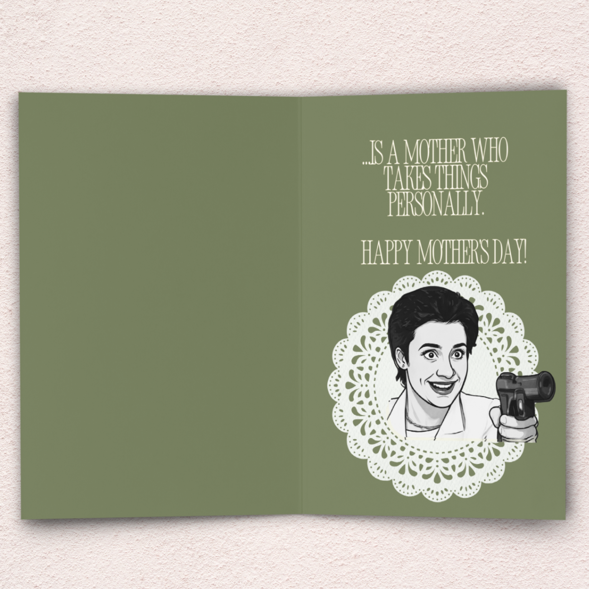 Behind Every Great Psycho Mother’s Day Card | Funny Horror Mother’s Day Card | Spooky Mrs. Loomis Inspired Greeting Card | Gothic Doily Card
