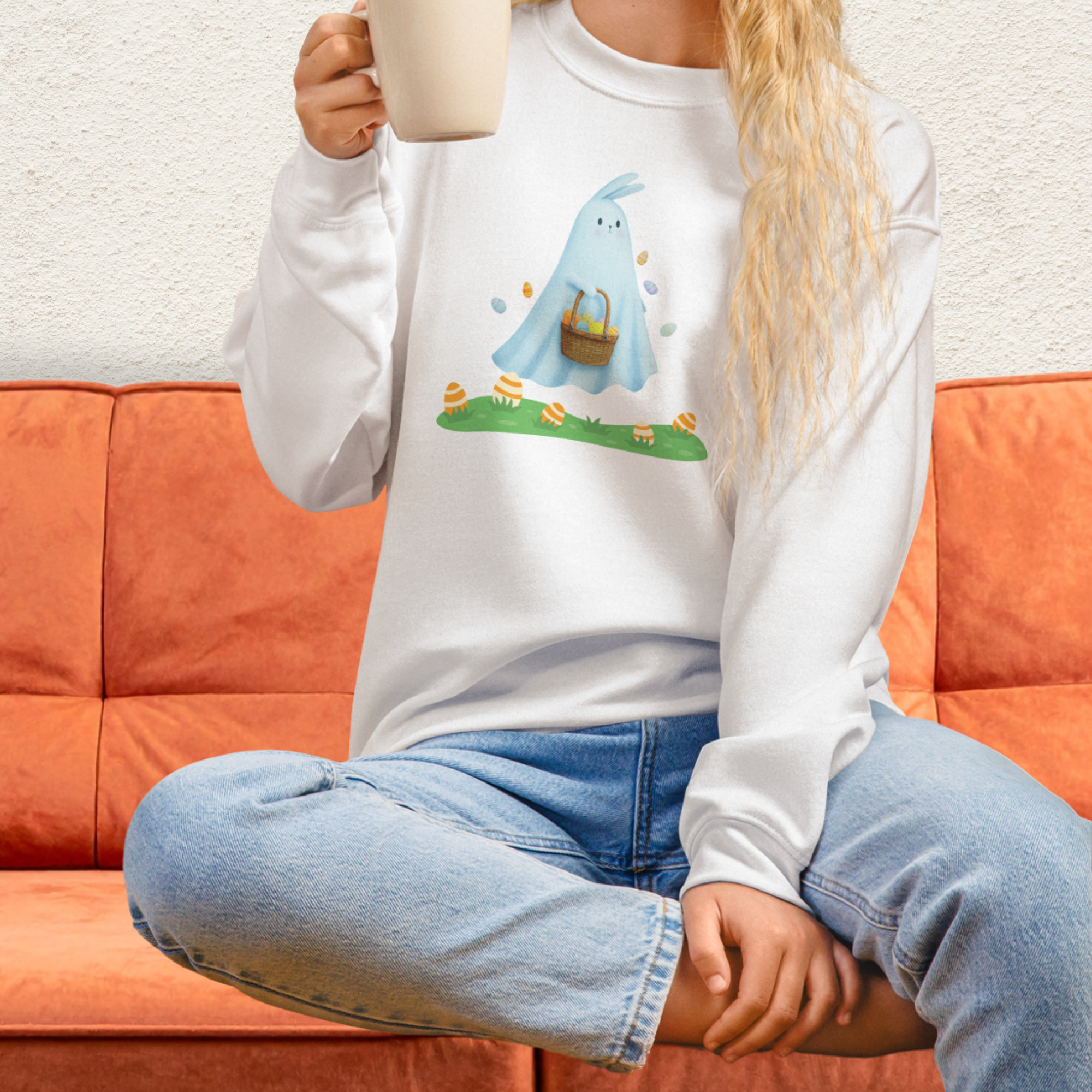 Ghost Easter Bunny Sweatshirt | Spooky Easter Bunny Crewneck | Cute Creepy Spring Bunny Sweatshirt | Pastel Goth Easter Graphic