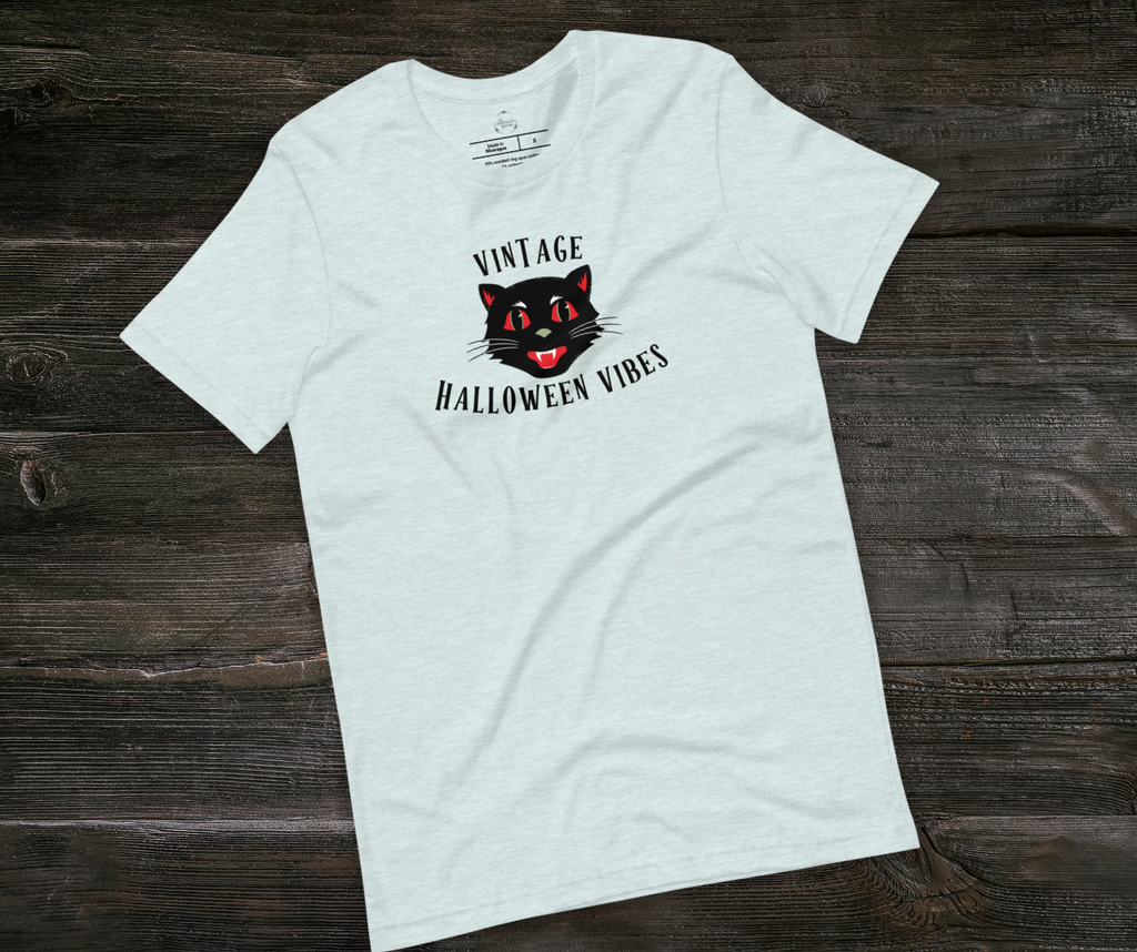 Vintage Halloween Vibes Tee | Unisex Retro Halloween Cat Graphic Shirt