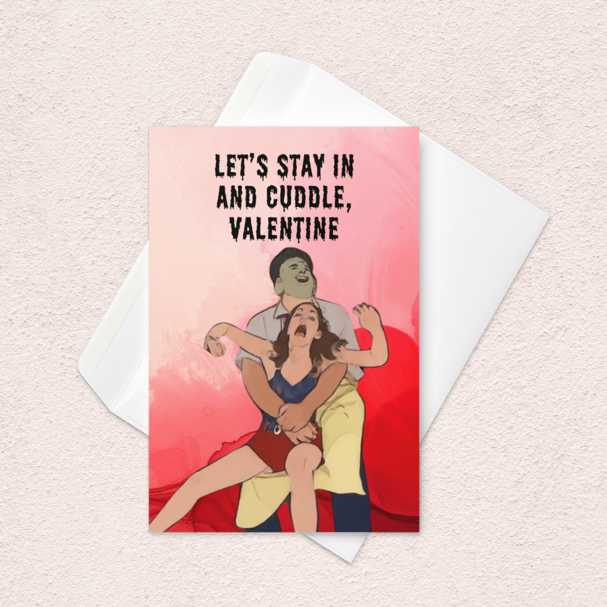Funny Horror Valentine Card – “Let’s Stay In and Cuddle” Chainsaw Homebody Valentine