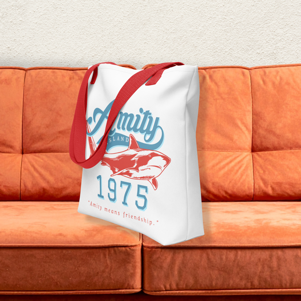 Amity Means Friendship Tote Bag | 15x15 Retro Coastal Horror Market Tote
