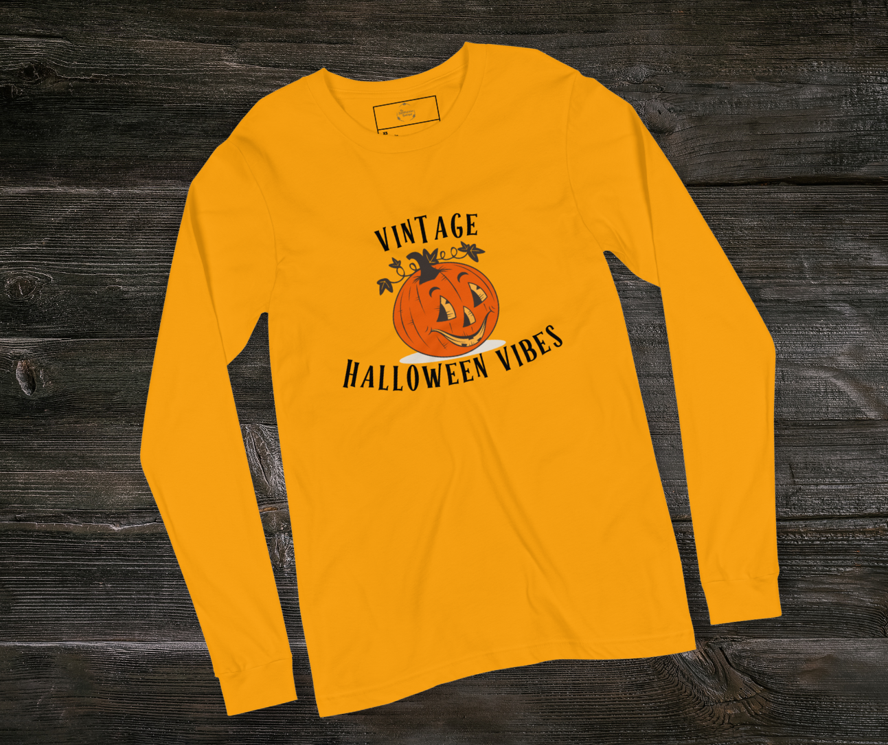 Vintage Halloween Vibes Long Sleeve Tee | Bella+Canvas Retro Jack-O’-Lantern Shirt