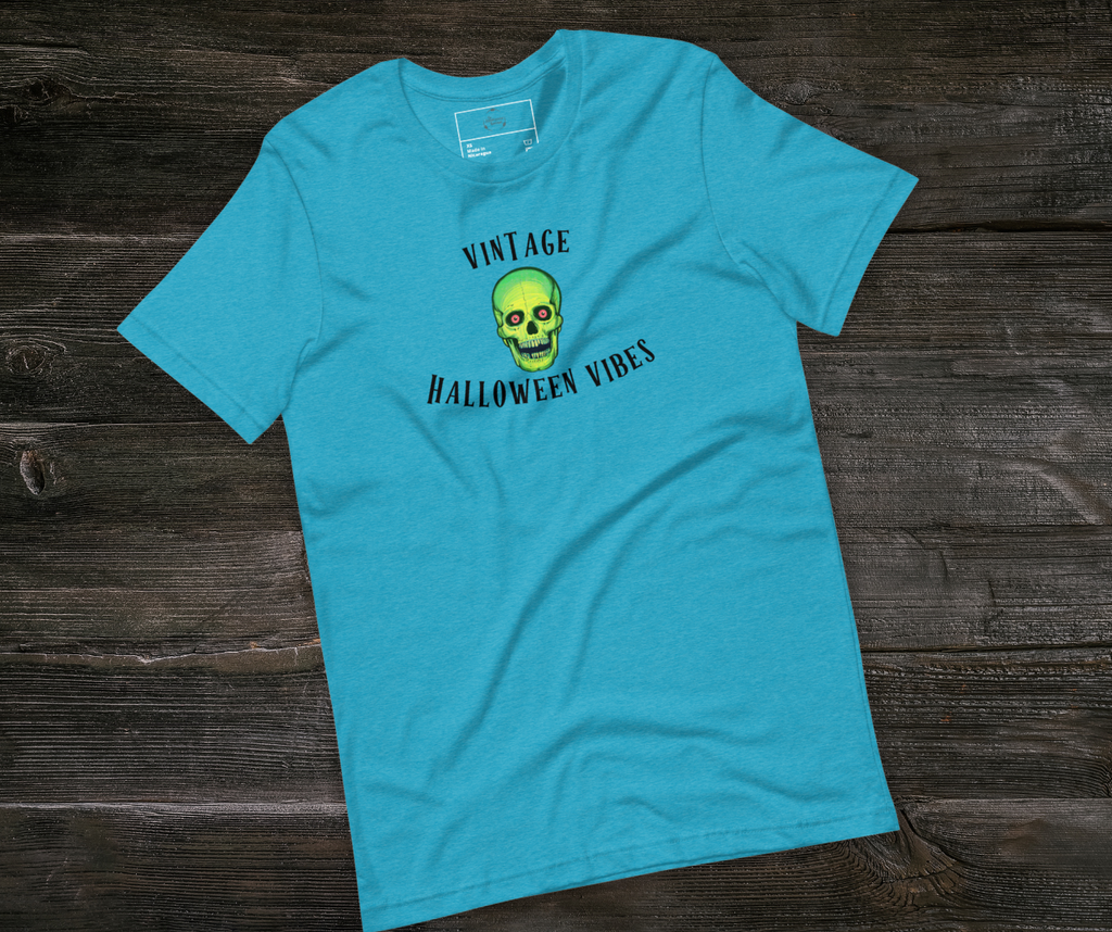 Vintage Halloween Vibes Tee | Unisex Retro Green Skull Graphic Shirt