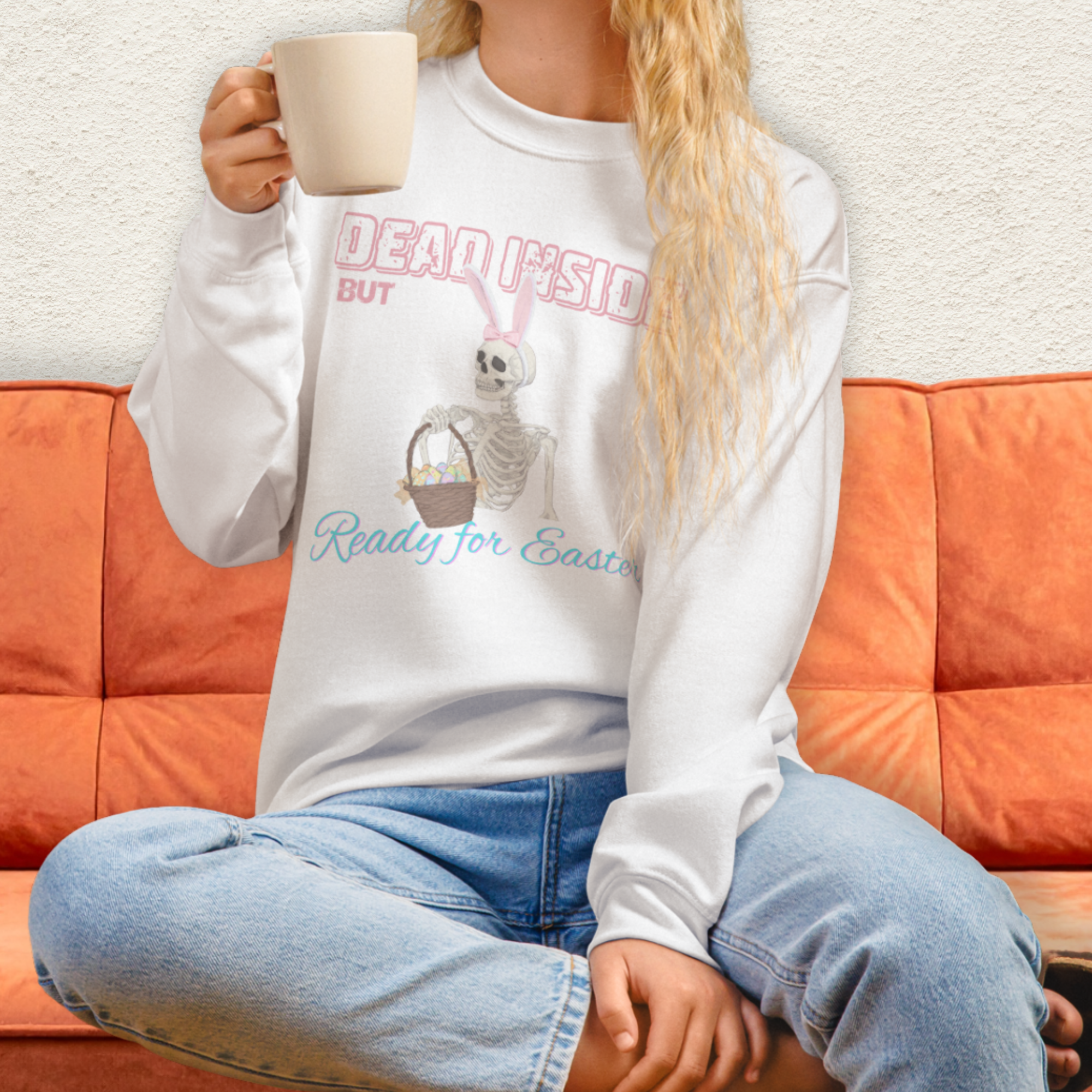 Dead Inside but Ready for Easter Sweatshirt | Funny Skeleton Bunny Crewneck | Spooky Easter Skeleton Sweatshirt | Dark Humor Easter Shirt