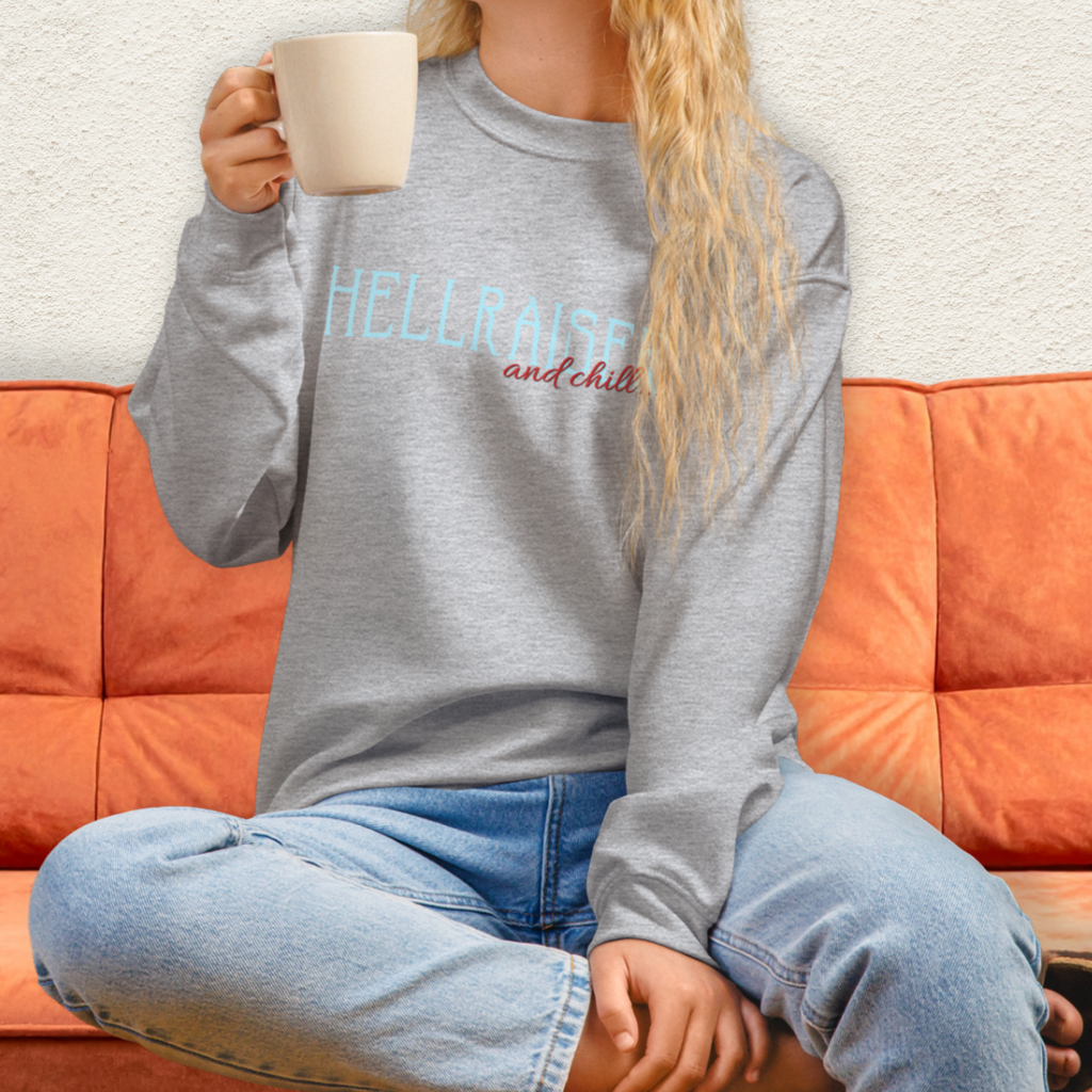 Hellraiser & Chill Sweatshirt | Horror Movie Crewneck | Gildan Heavy Blend Gothic Horror Sweatshirt