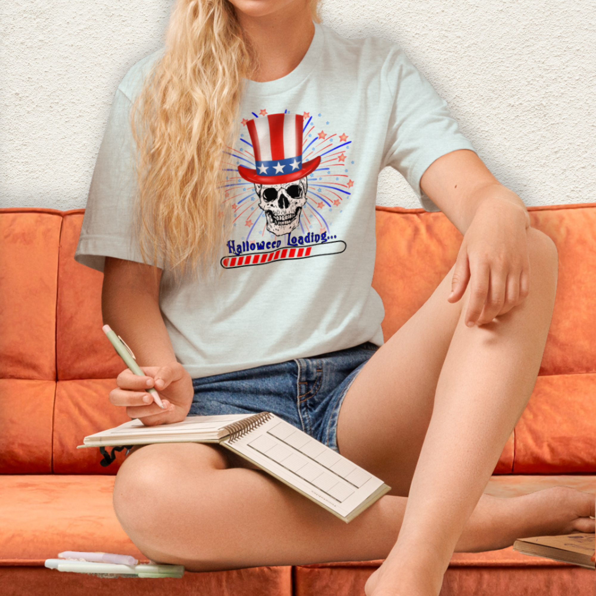 Halloween Loading… Tee | Unisex 4th of July Skull Graphic Shirt