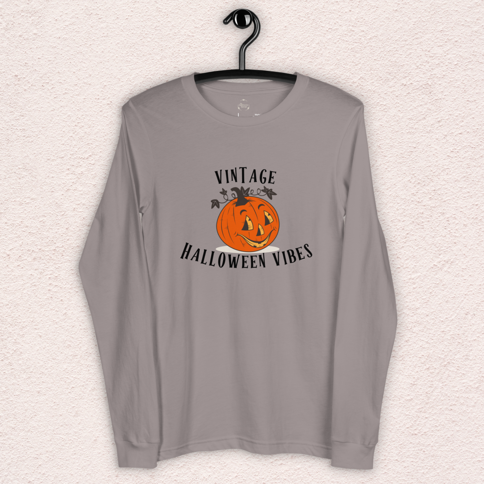 Vintage Halloween Vibes Long Sleeve Tee | Bella+Canvas Retro Jack-O’-Lantern Shirt