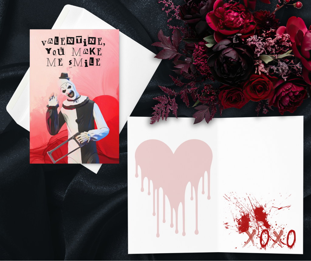 Funny Horror Valentine Card – “You Make Me Smile” Creepy Clown Hacksaw Card