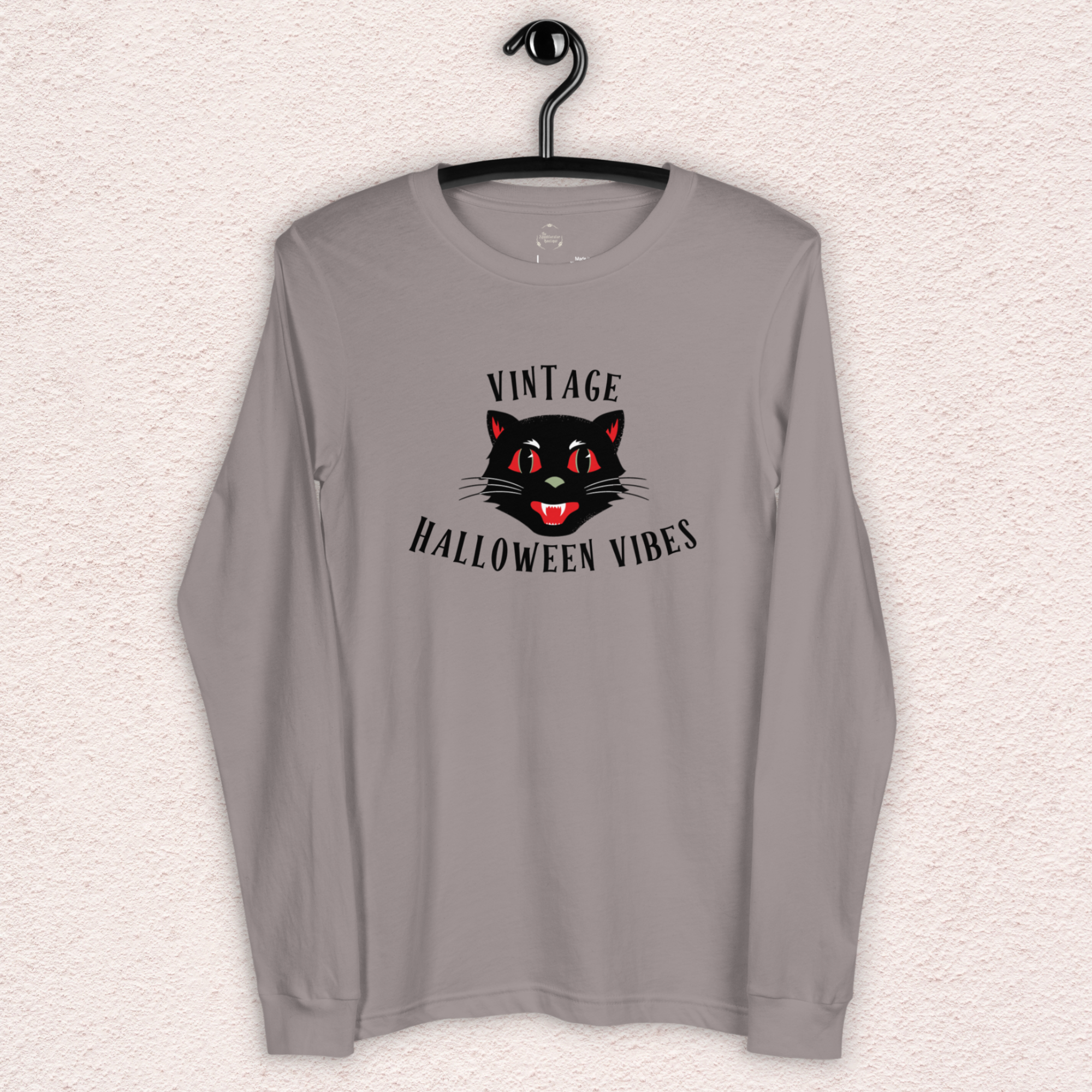 Vintage Halloween Vibes Long Sleeve Tee | Bella+Canvas Unisex Retro Cat Shirt