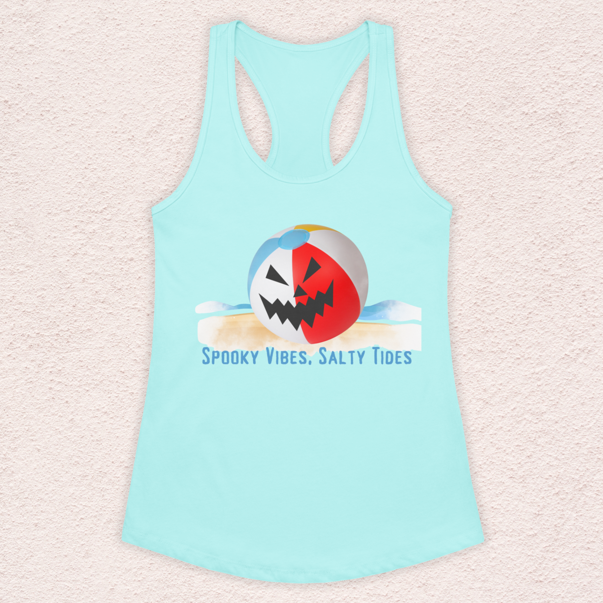 Spooky Vibes, Salty Tides Racerback Tank | Women’s Jack-O’-Lantern Beach Top