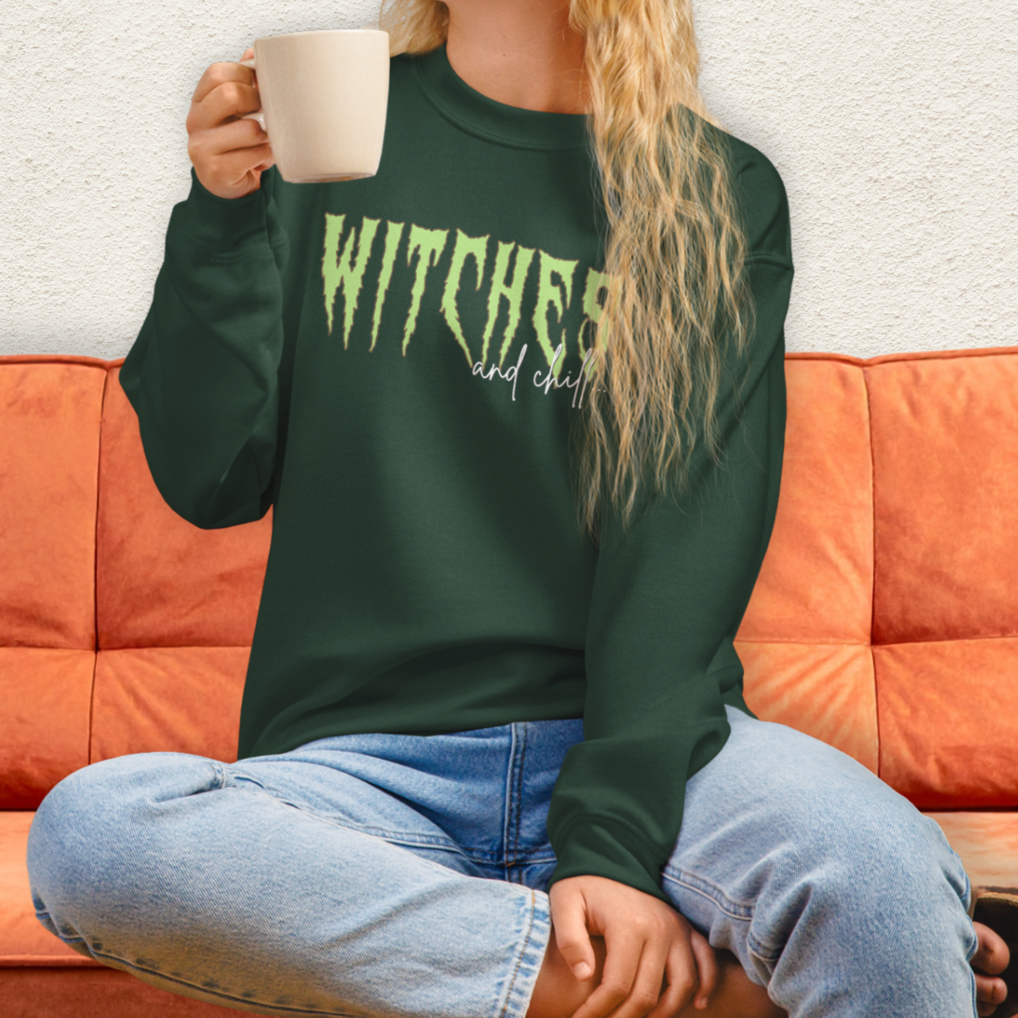 Witches & Chill Sweatshirt | Spooky Witch Aesthetic Crewneck | Gildan Heavy Blend Halloween Sweatshirt