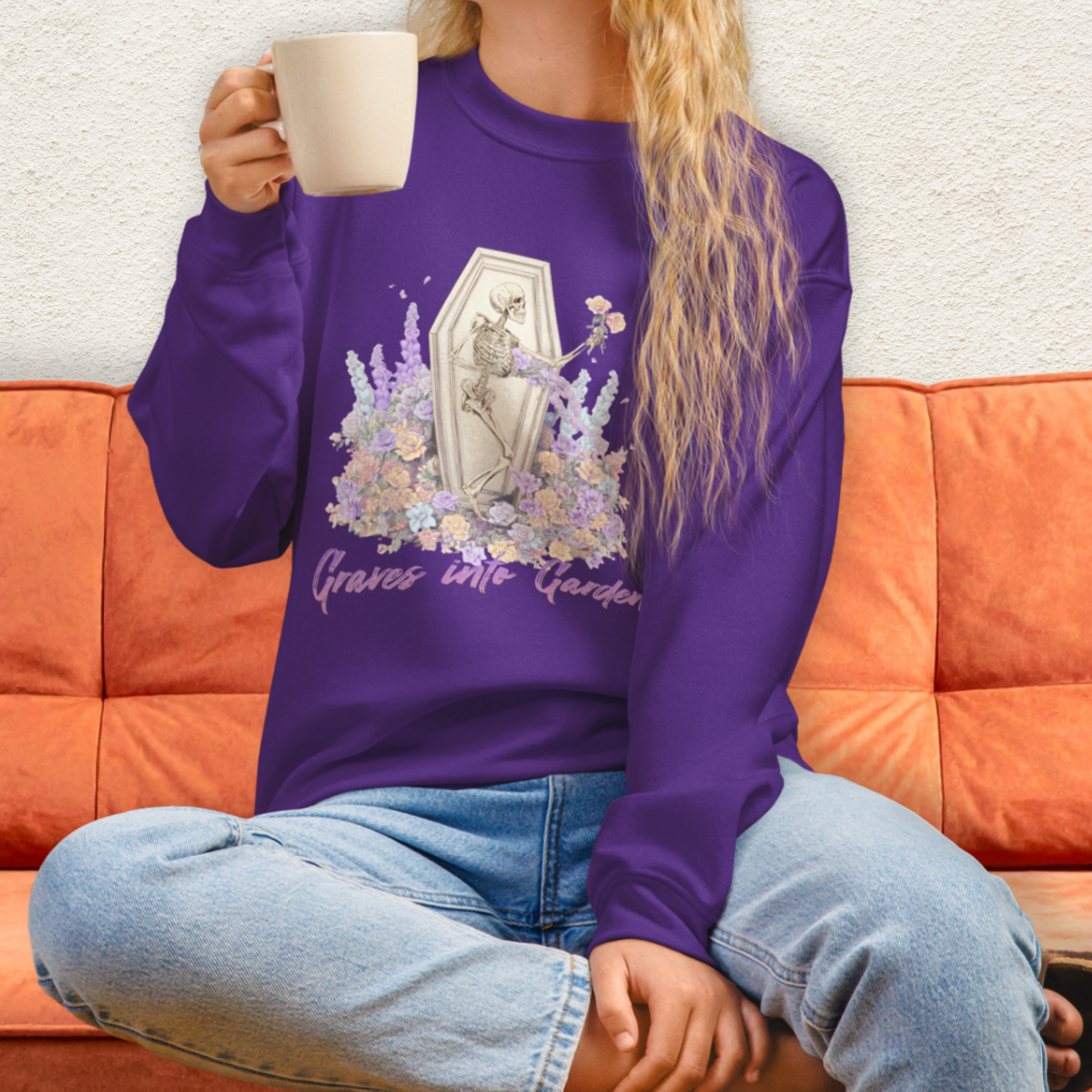Graves Into Gardens Sweatshirt | Christian Skeleton Graphic Sweatshirt | Floral Resurrection Sweatshirt | Faith Easter Skeleton Crewneck