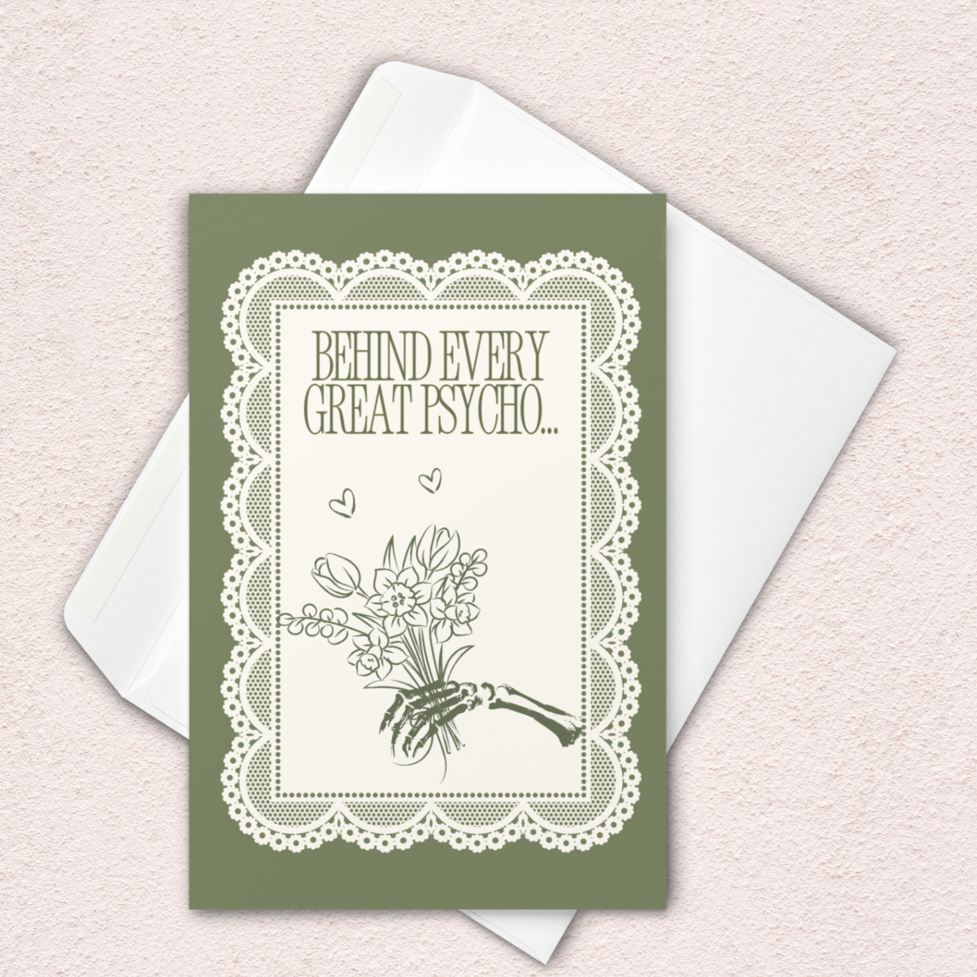 Behind Every Great Psycho Mother’s Day Card | Funny Horror Mother’s Day Card | Spooky Mrs. Loomis Inspired Greeting Card | Gothic Doily Card