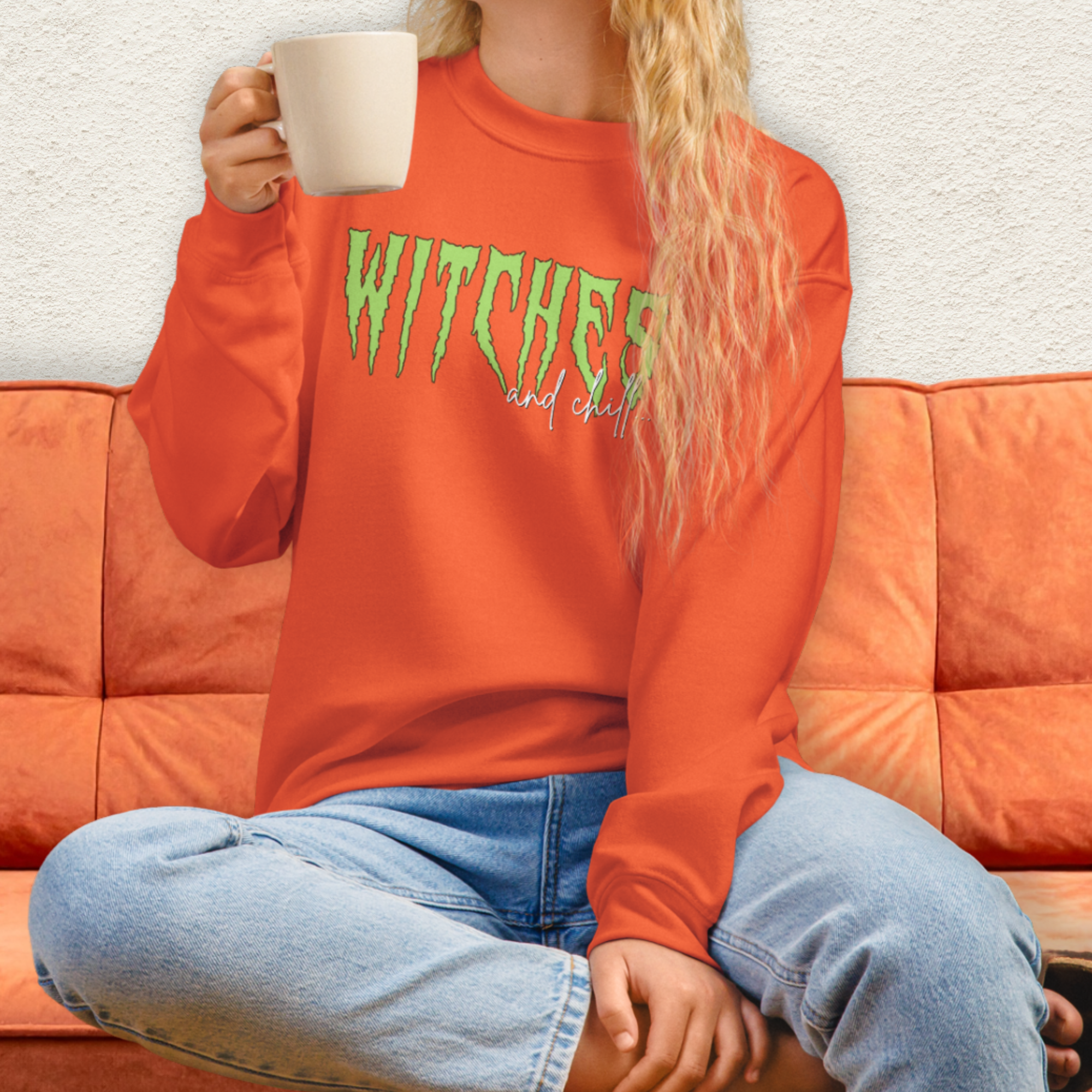 Witches & Chill Sweatshirt | Spooky Witch Aesthetic Crewneck | Gildan Heavy Blend Halloween Sweatshirt