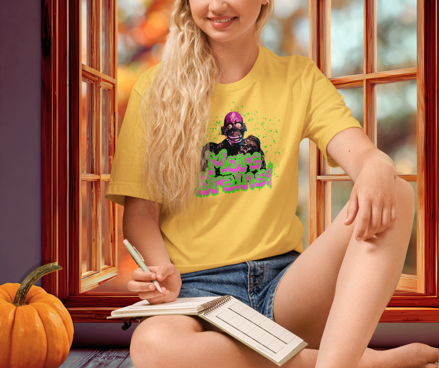 More Brains Tee | Unisex Neon 80s Zombie Horror Graphic Shirt