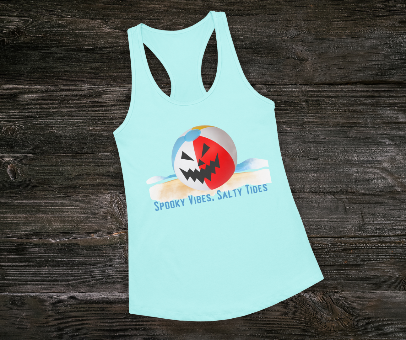 Spooky Vibes, Salty Tides Racerback Tank | Women’s Jack-O’-Lantern Beach Top