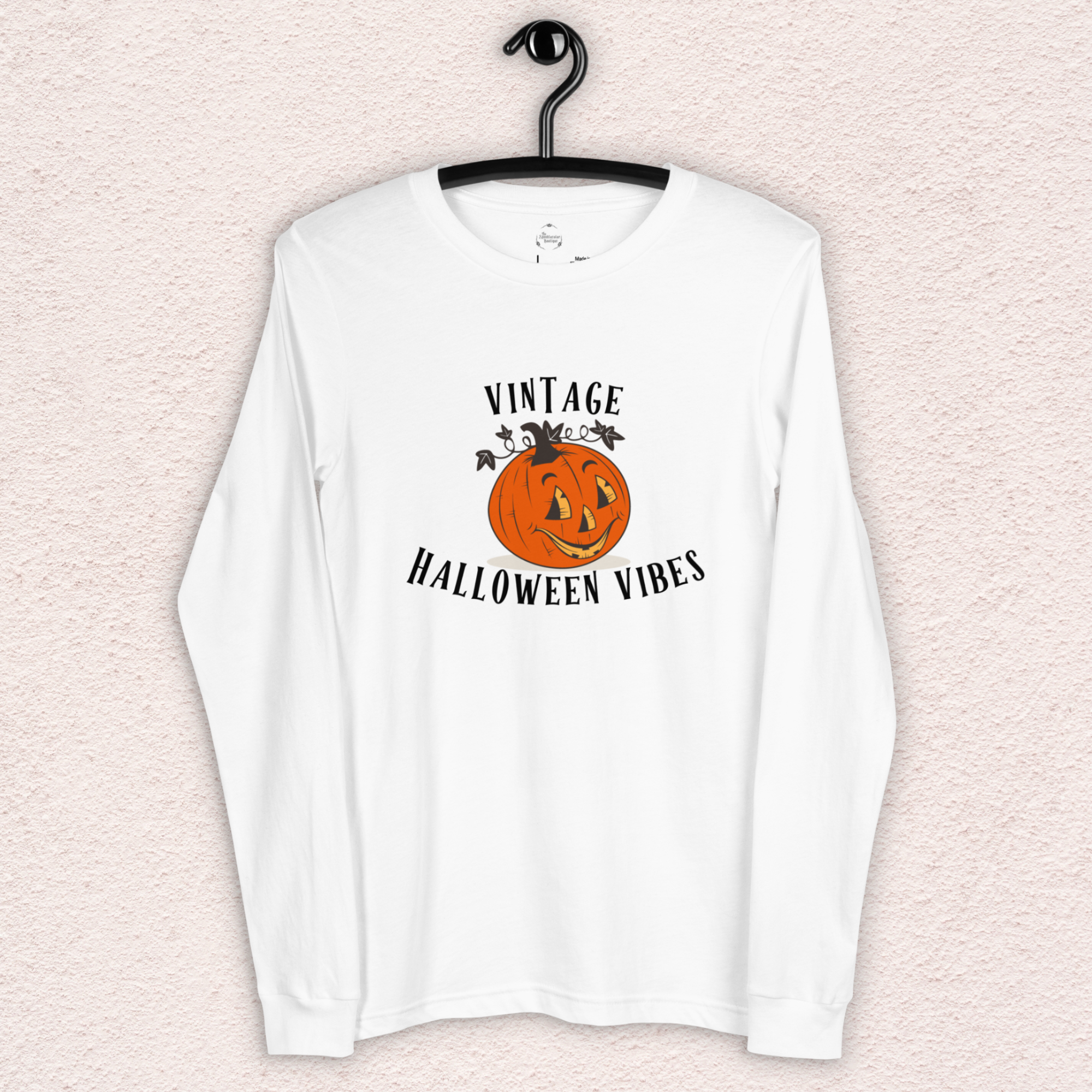 Vintage Halloween Vibes Long Sleeve Tee | Bella+Canvas Retro Jack-O’-Lantern Shirt