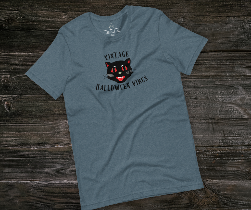 Vintage Halloween Vibes Tee | Unisex Retro Halloween Cat Graphic Shirt