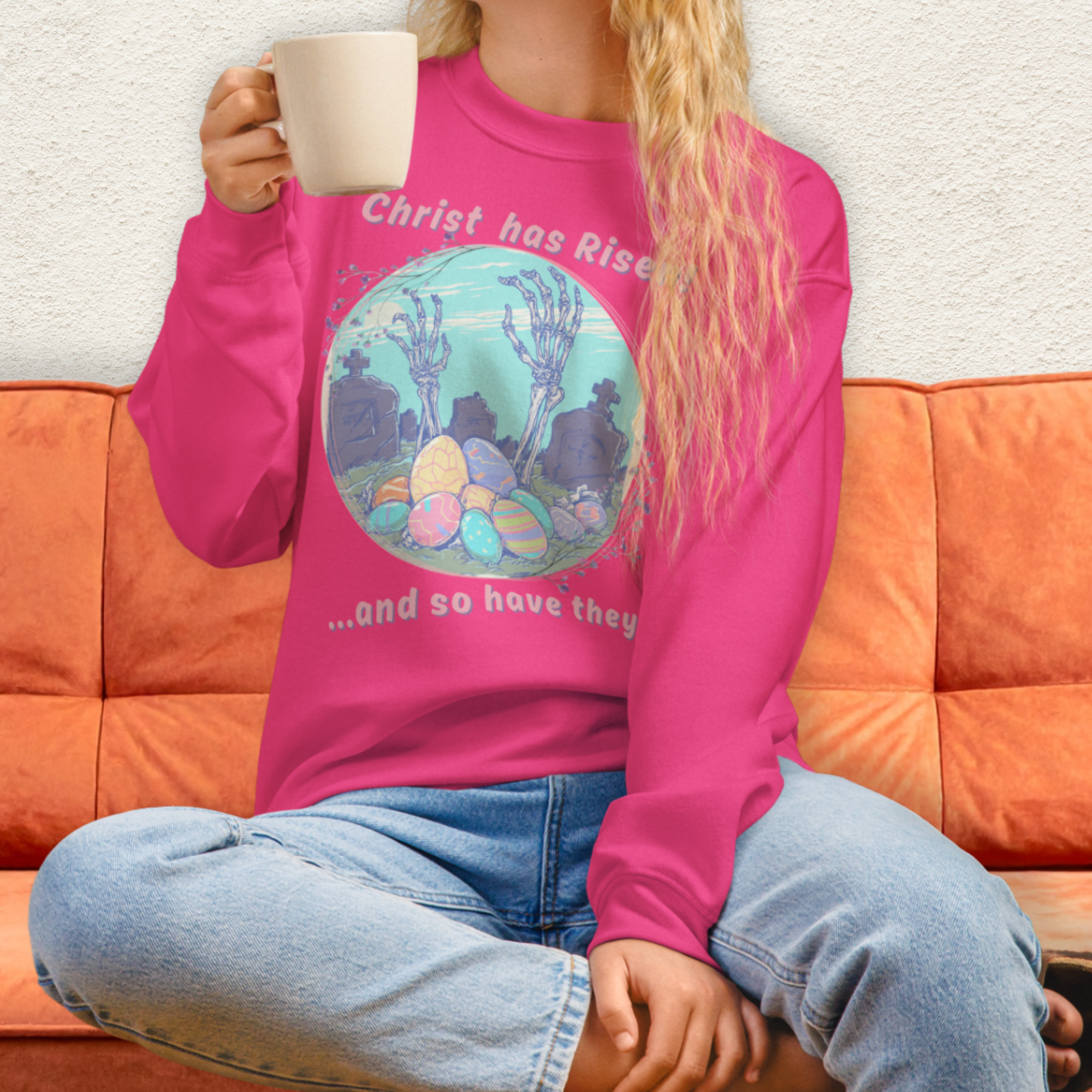 Christ Has Risen… and So Have They Sweatshirt | Funny Horror Easter Sweatshirt | Skeleton Grave Easter Graphic | Gildan Crewneck