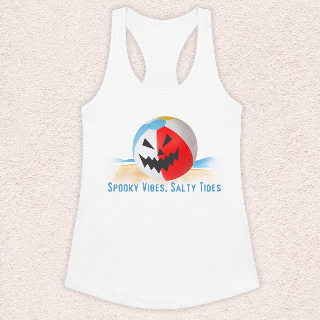 Spooky Vibes, Salty Tides Racerback Tank | Women’s Jack-O’-Lantern Beach Top