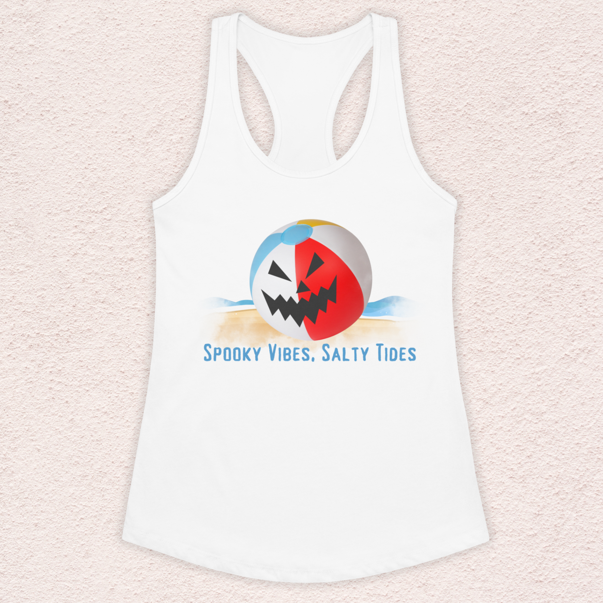 Spooky Vibes, Salty Tides Racerback Tank | Women’s Jack-O’-Lantern Beach Top