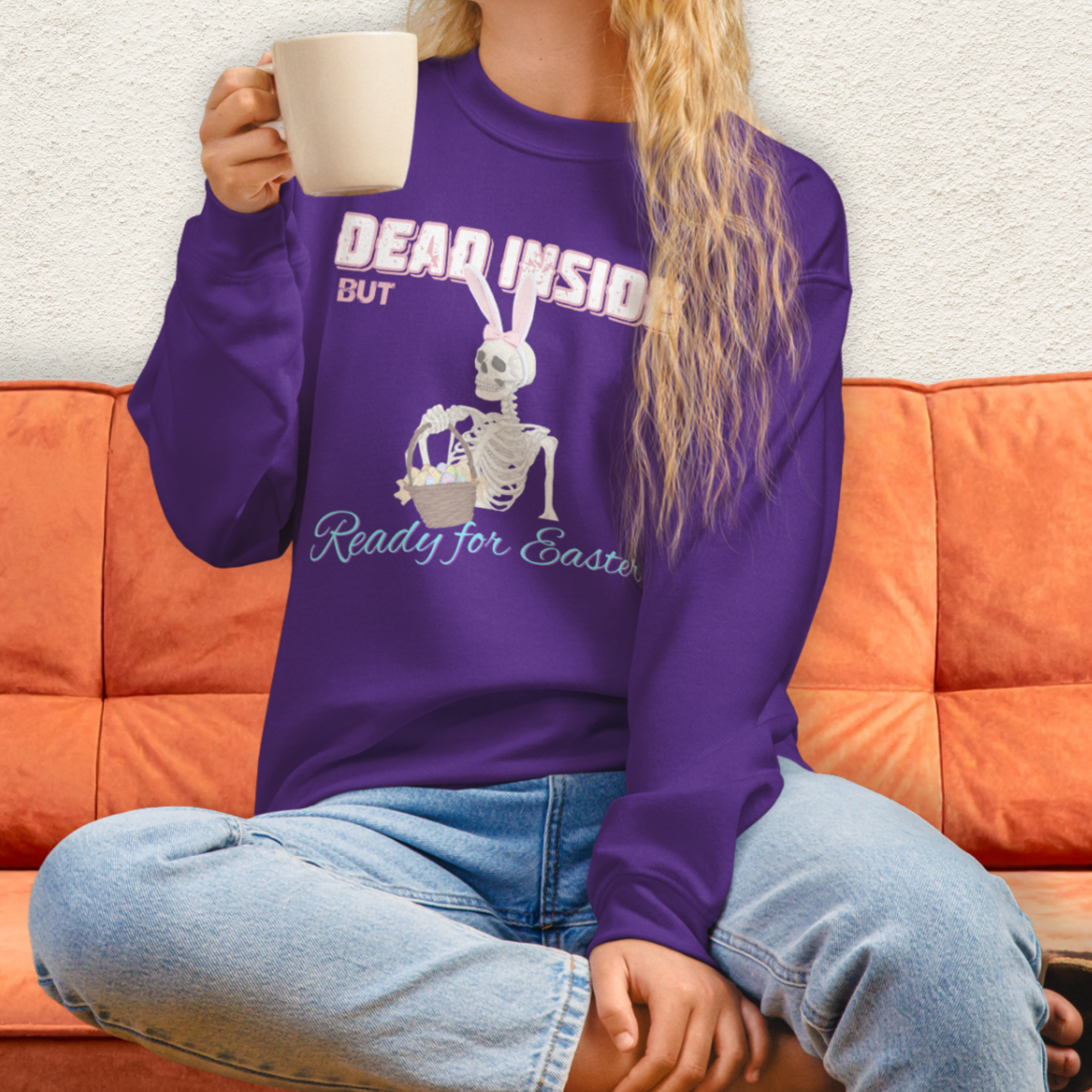 Dead Inside but Ready for Easter Sweatshirt | Funny Skeleton Bunny Crewneck | Spooky Easter Skeleton Sweatshirt | Dark Humor Easter Shirt
