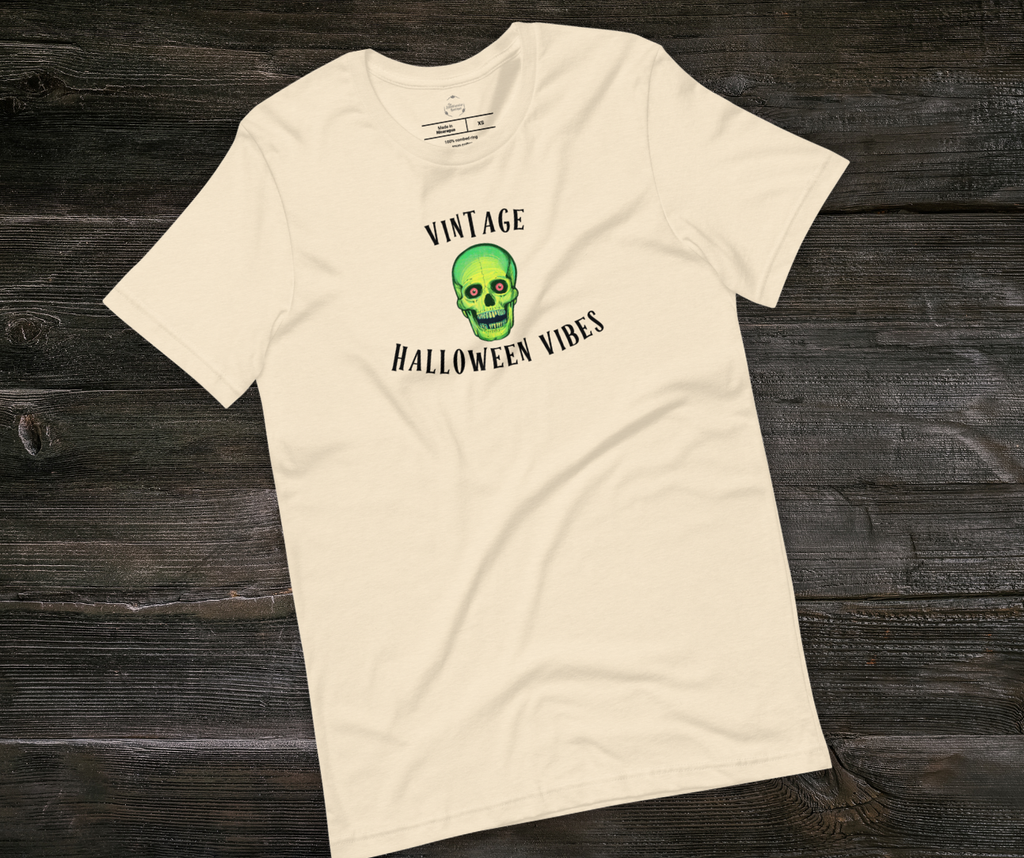 Vintage Halloween Vibes Tee | Unisex Retro Green Skull Graphic Shirt