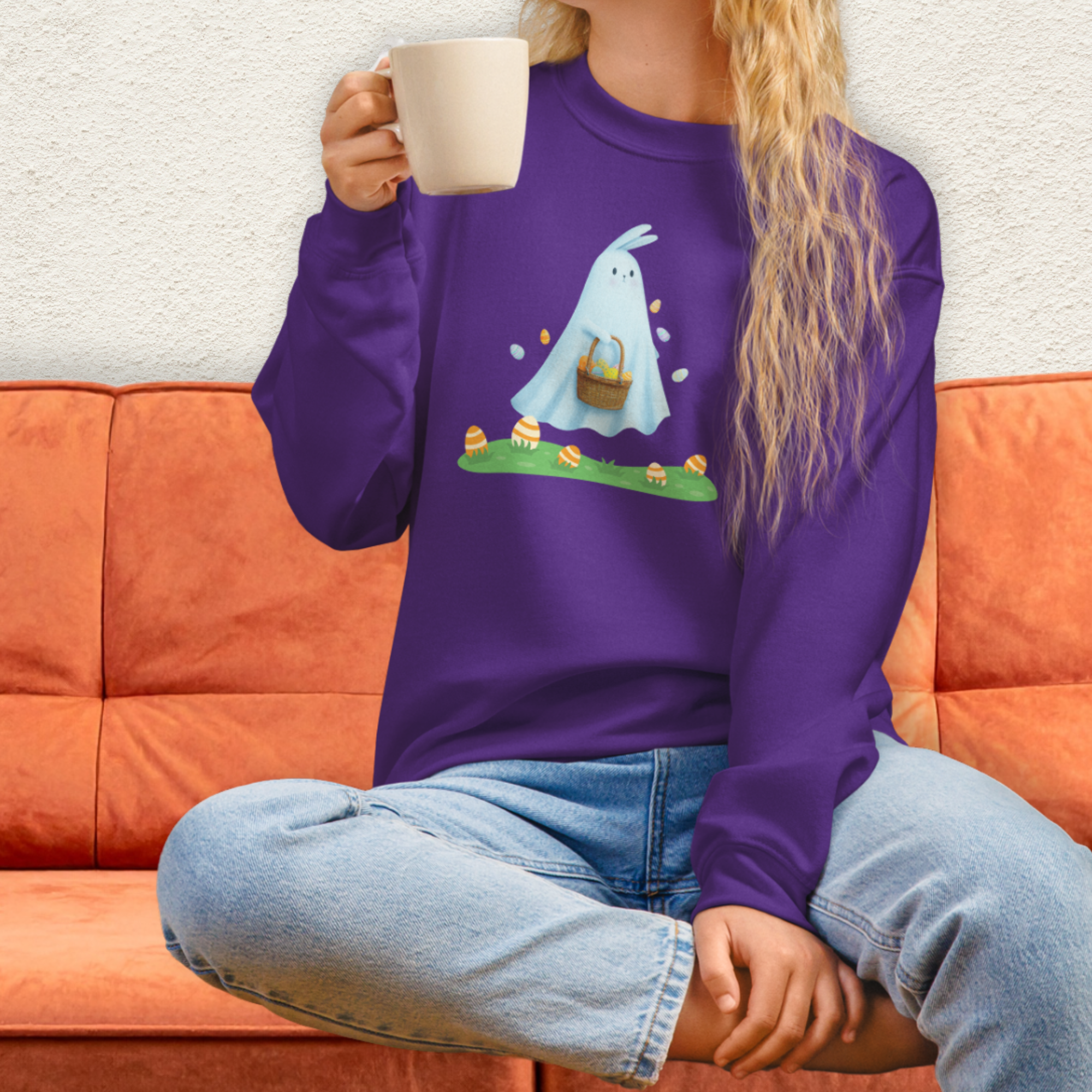 Ghost Easter Bunny Sweatshirt | Spooky Easter Bunny Crewneck | Cute Creepy Spring Bunny Sweatshirt | Pastel Goth Easter Graphic