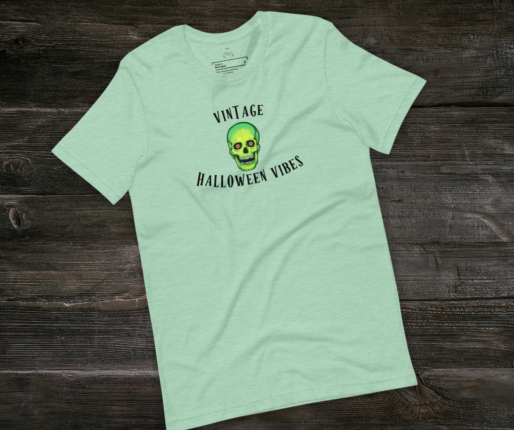 Vintage Halloween Vibes Tee | Unisex Retro Green Skull Graphic Shirt