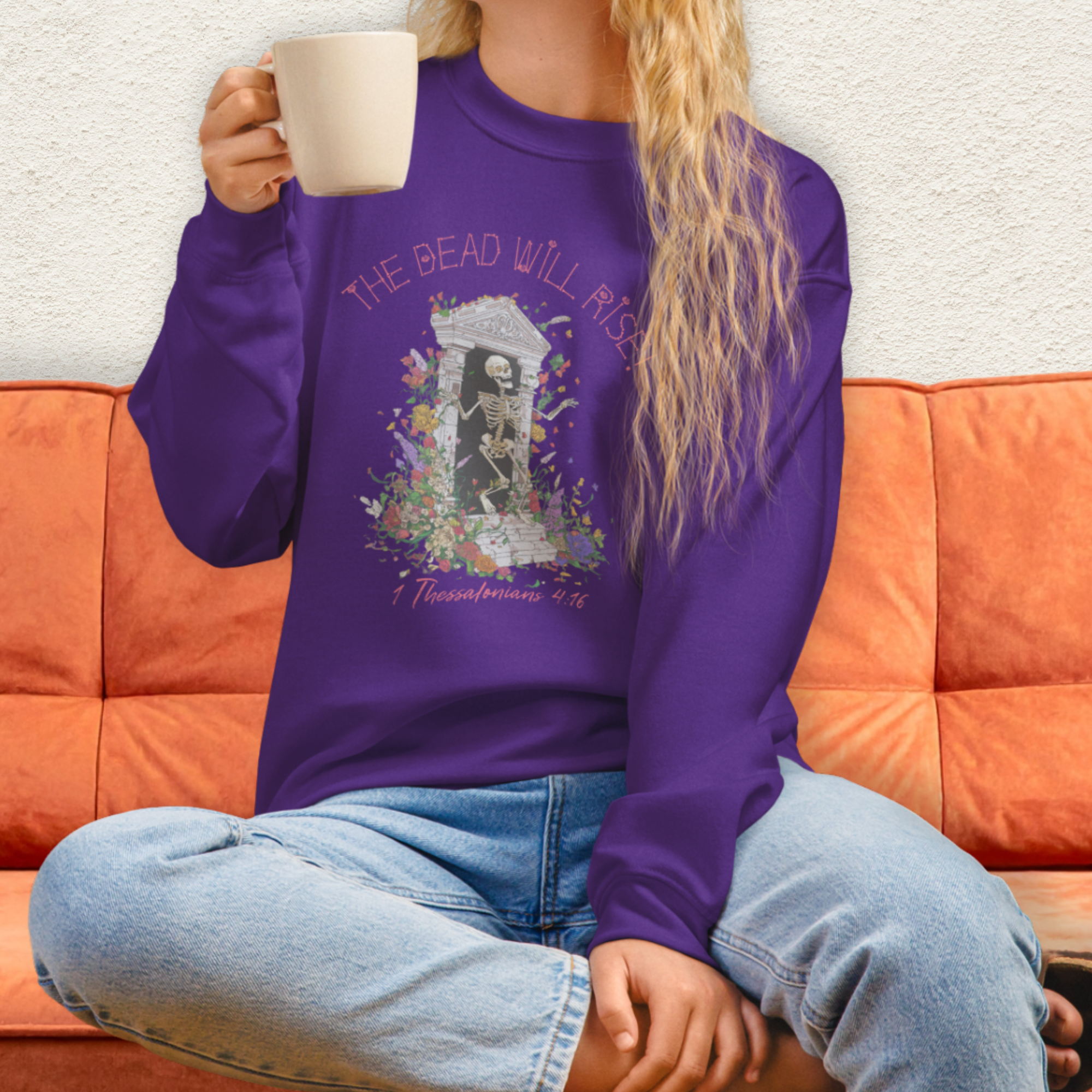 The Dead Will Rise Sweatshirt | 1 Thessalonians Christian Skeleton Sweatshirt | Resurrection Faith Crewneck | Easter Skeleton Graphic Sweatshirt