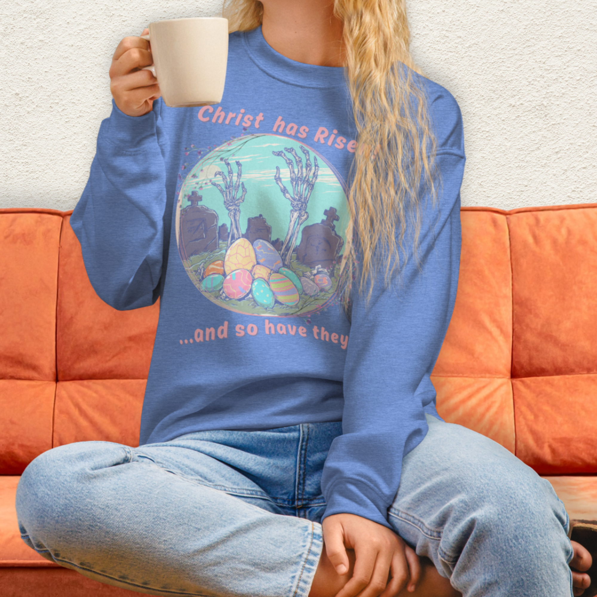 Christ Has Risen… and So Have They Sweatshirt | Funny Horror Easter Sweatshirt | Skeleton Grave Easter Graphic | Gildan Crewneck